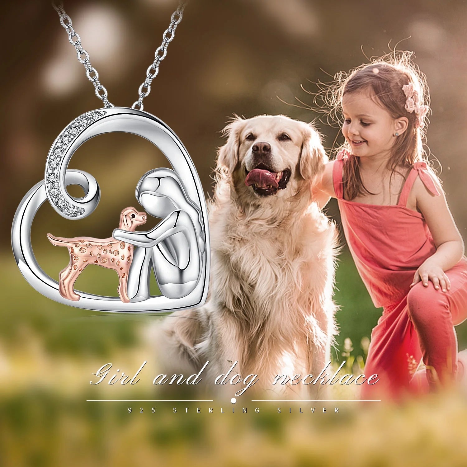 Heart Dog Pendant Necklace – 925 Sterling Silver