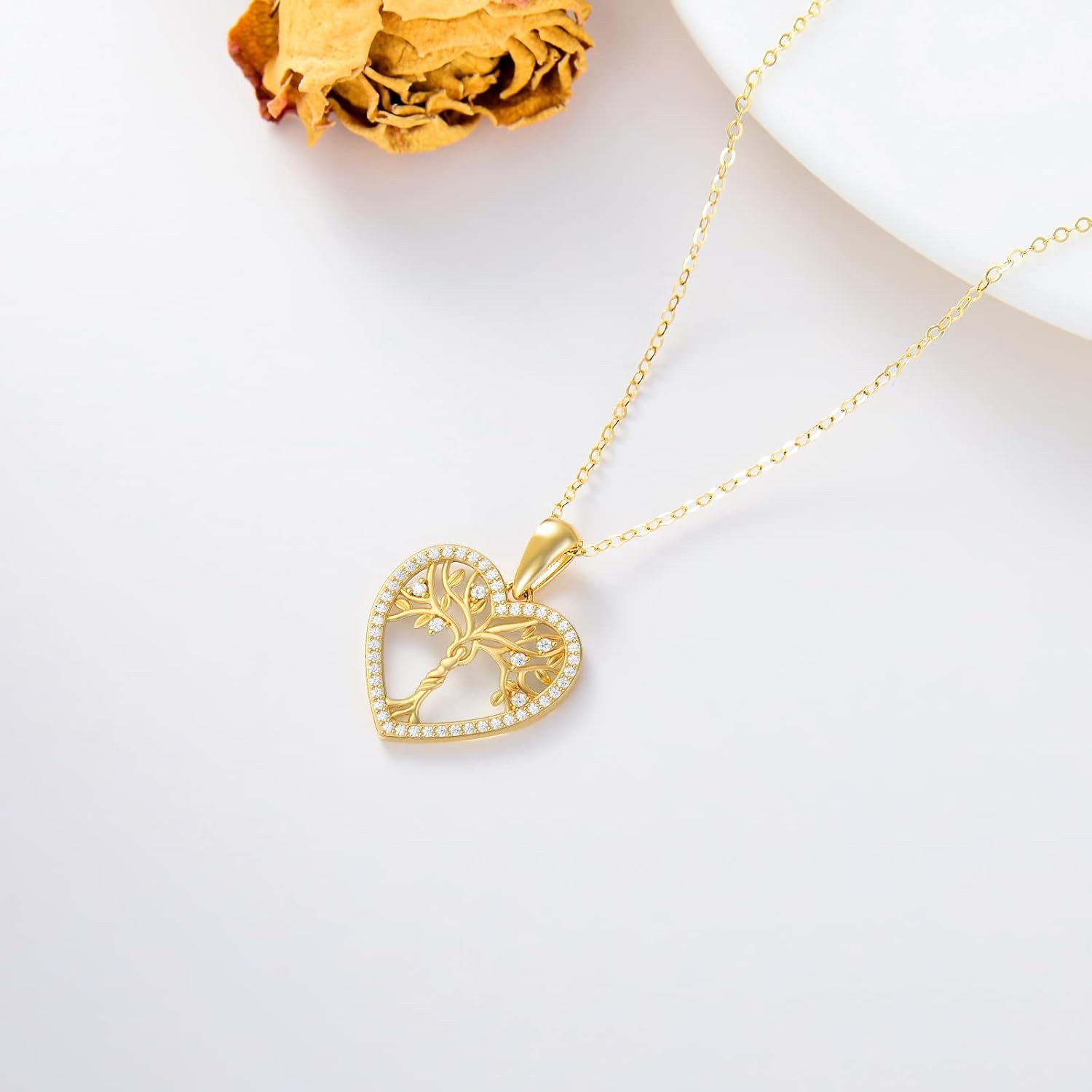14K Gold Mother & Daughter/Son Tree of Life Necklace – Family Pendant, 16"-18"