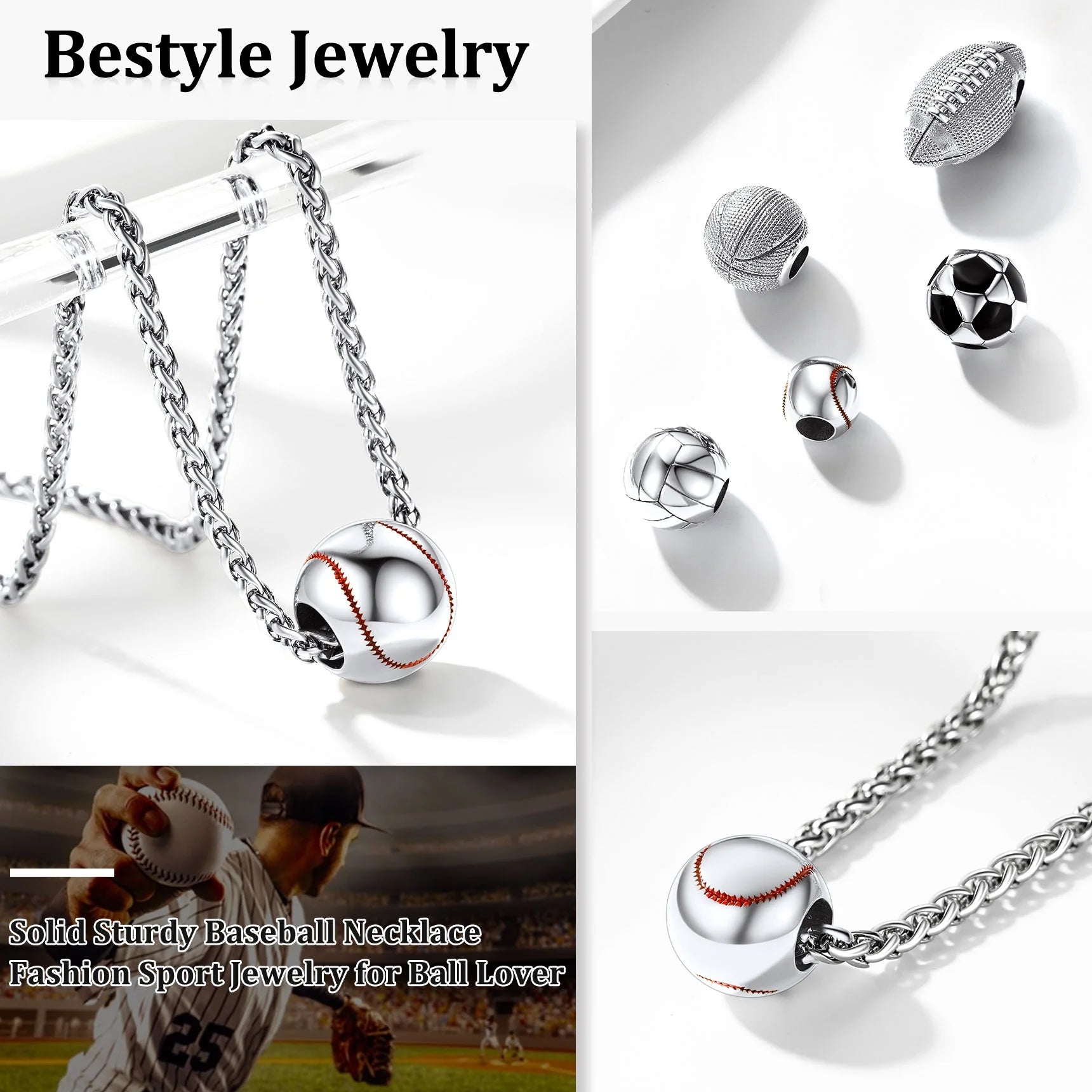 Baseball Necklace – 3D Ball Pendant Necklace for Men | Stainless Steel Sports Jewelry for Fans & Players | Gift for Baseball Lovers