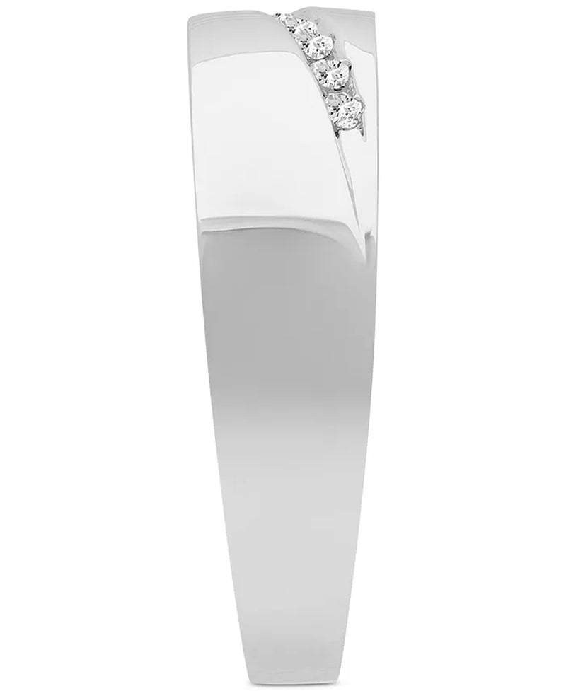 Men’s Diamond Diagonal Wedding Band – 1/10 Ct. T.W., 14K White Gold