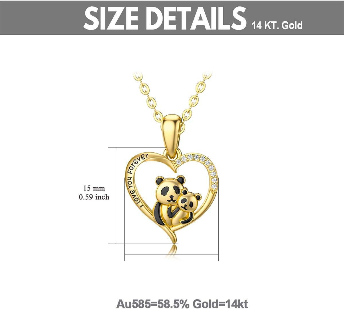 14K Solid Gold Panda Pendant Necklace for Women – Yellow Gold Jewelry Gift for Her