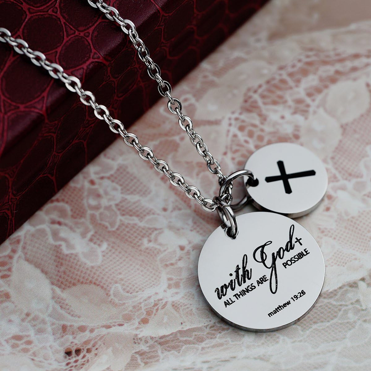 Bible Verse Necklace with Cross Charm – Confirmation Pendant Gift, Scripture Jewelry for Women