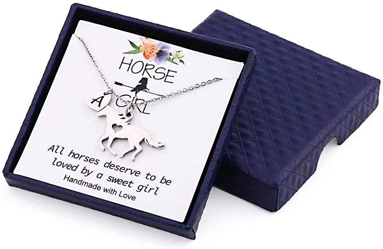 Horse Necklace for Girls – Dainty Heart Pendant with 26 Initials | Personalized Jewelry for Women, Kids & Horse Lovers