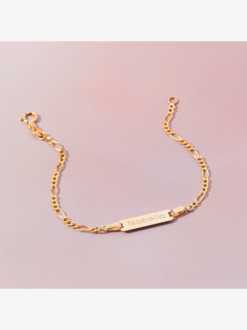 14K Yellow Gold Engravable Figaro Chain ID Bracelet for Baby Girls & Boys – Safe for Sensitive Skin, 5.5" Length, Gift Box Included