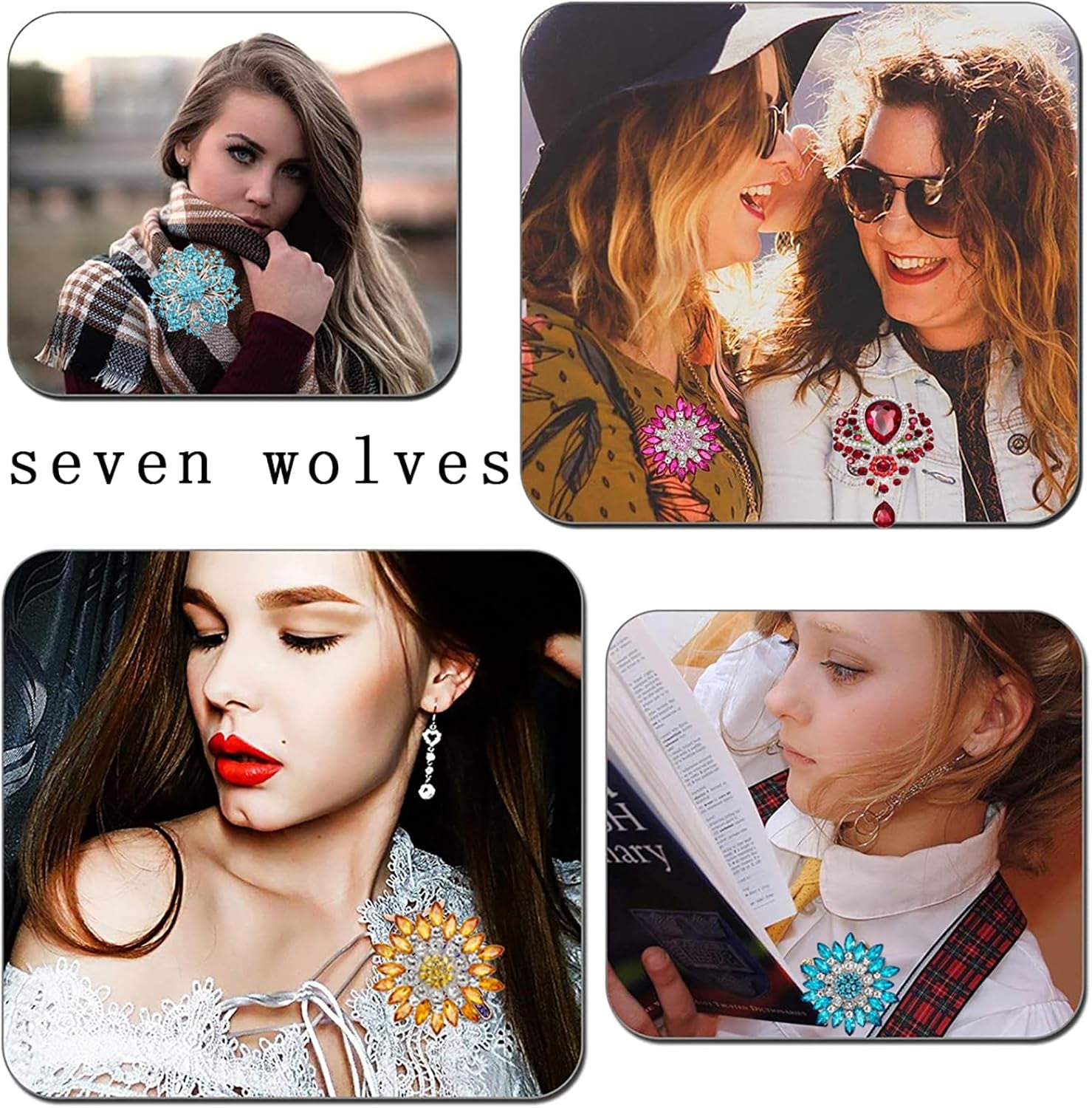Seven Wolves All-Match Bridal Bouquet Brooch – Large Crystal Rhinestone Wedding Pin for Women