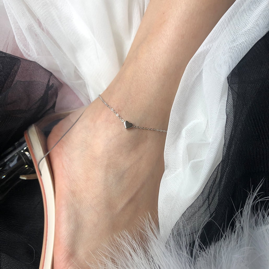 Silver Heart Anklet for Women