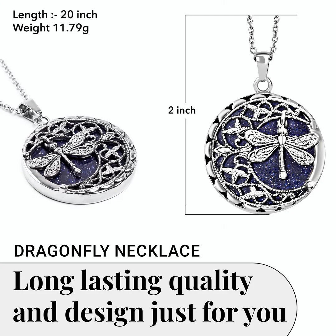 Blue Sandstone Dragonfly Pendant Necklace for Women – 20” Trendy Beachy Jewelry