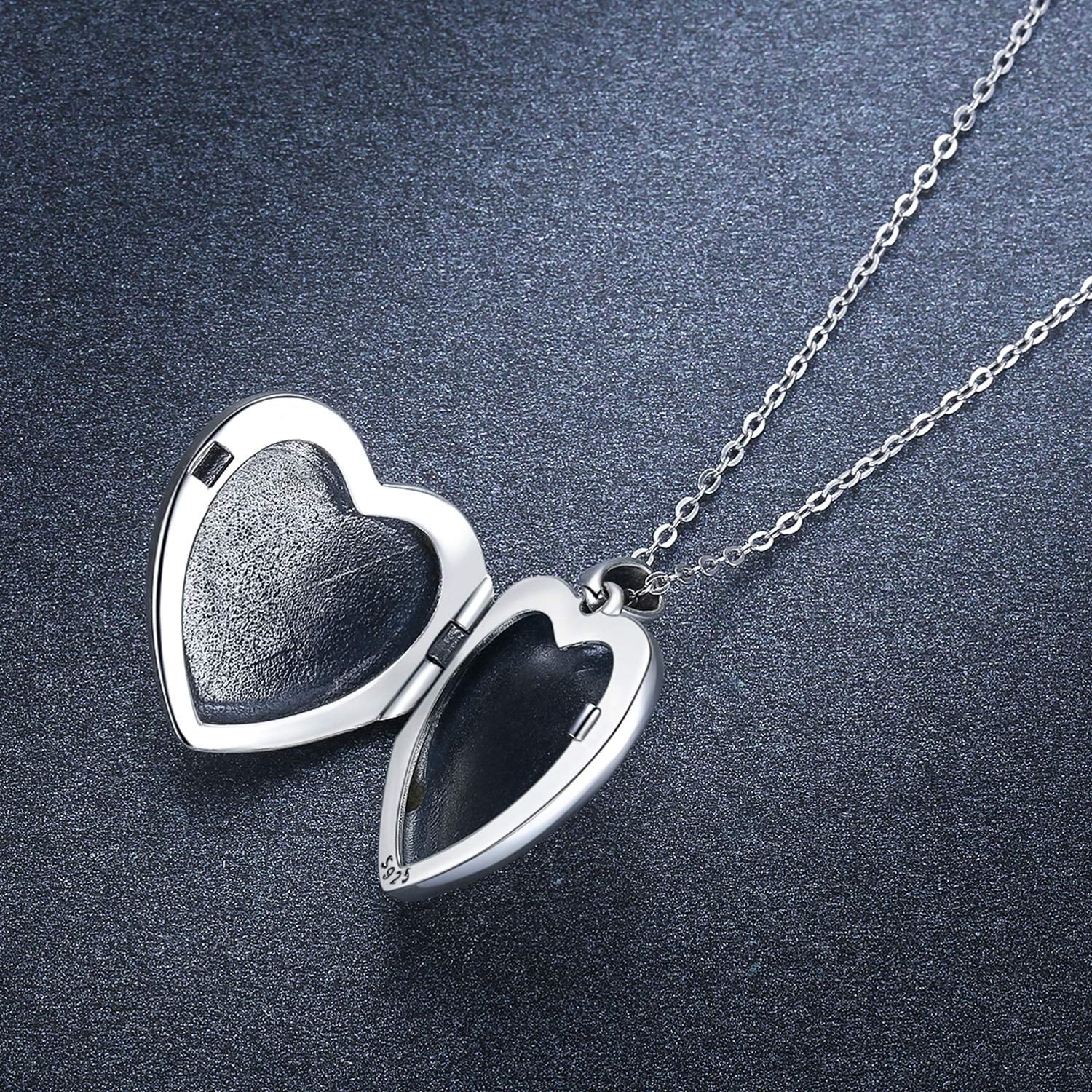925 Sterling Silver Butterfly Heart Locket Necklace – Memorial Picture Pendant Jewelry