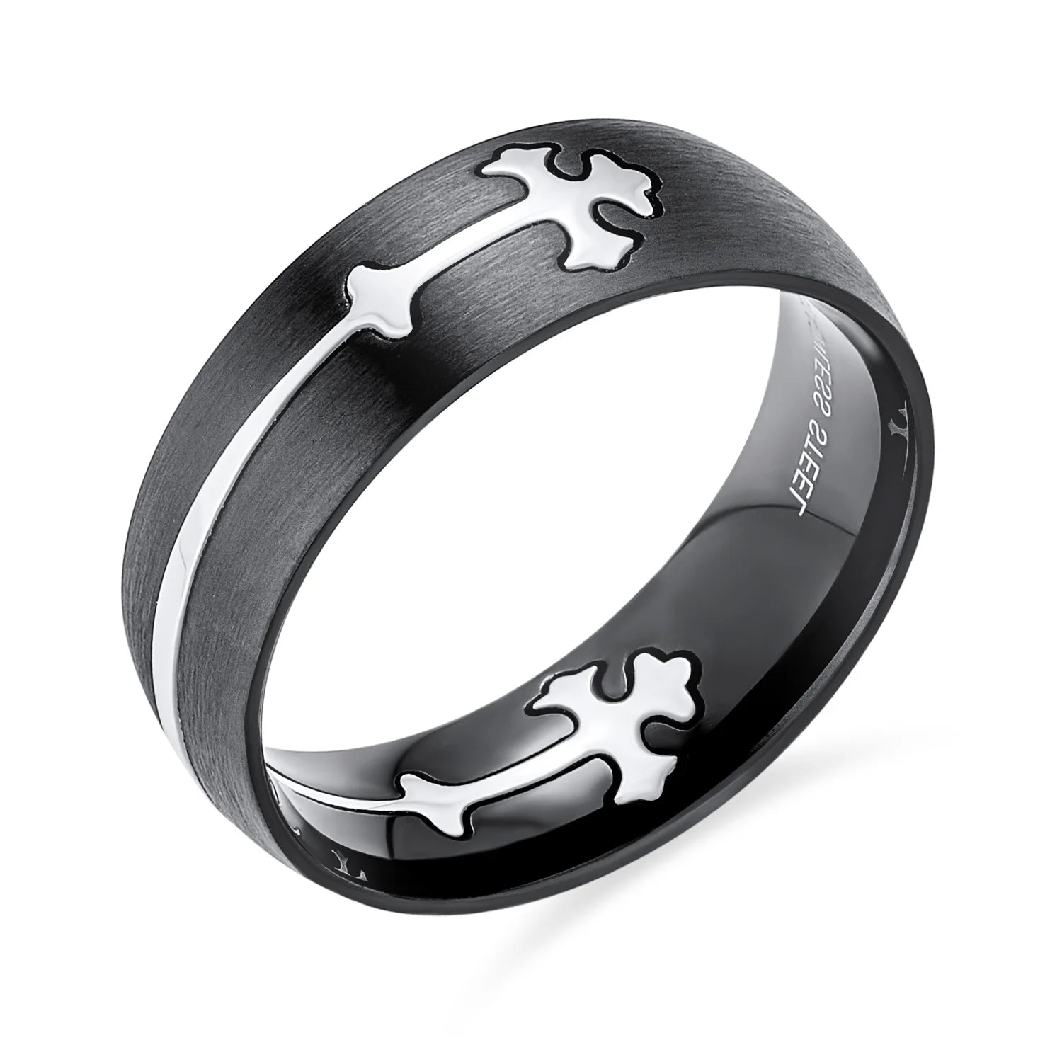 Men’s Religious Maltese Fleur De Lis Cross Wedding Band Ring – Black Stainless Steel | Christian Faith Jewelry