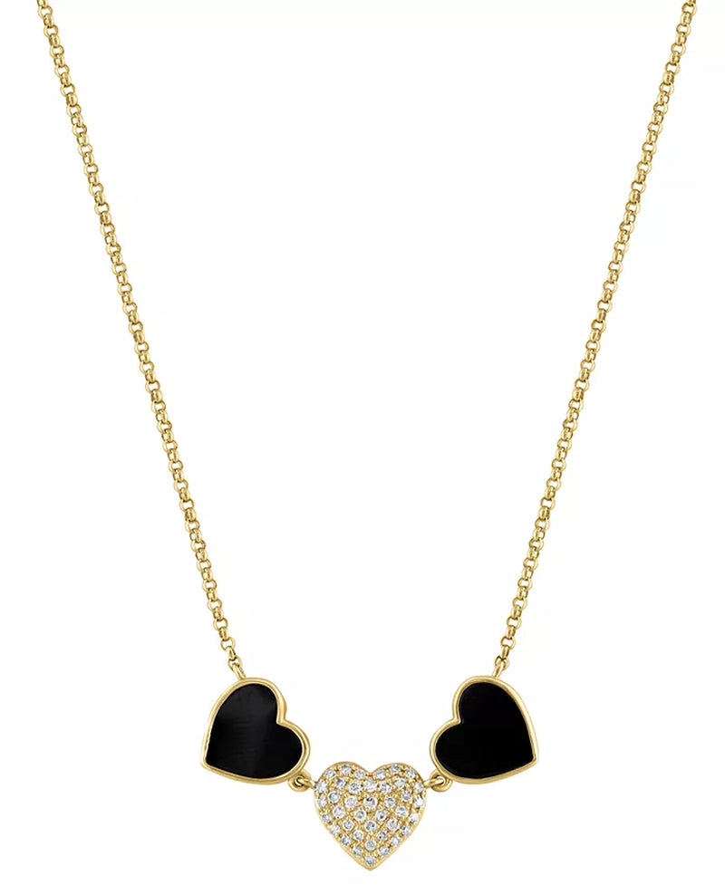 EFFY® Onyx & Diamond Heart Collar Necklace – 1/10 Ct. T.W. Diamonds, 14K Gold, 18" + 1" Extender