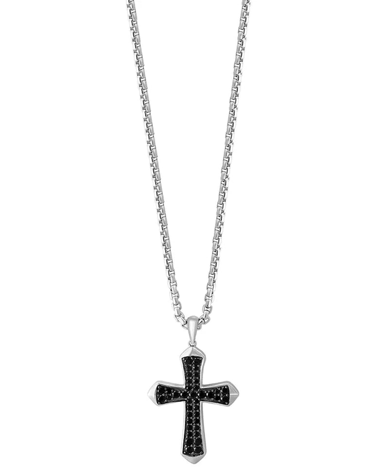EFFY® Men’s Black Spinel Cross Pendant Necklace – 22" Sterling Silver Chain