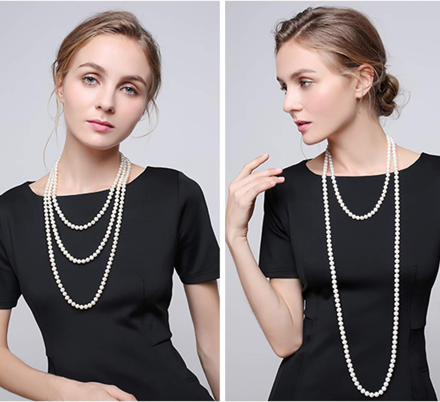 Long Cream White Faux Pearl Necklace – Layered Strand Costume Jewelry for Women