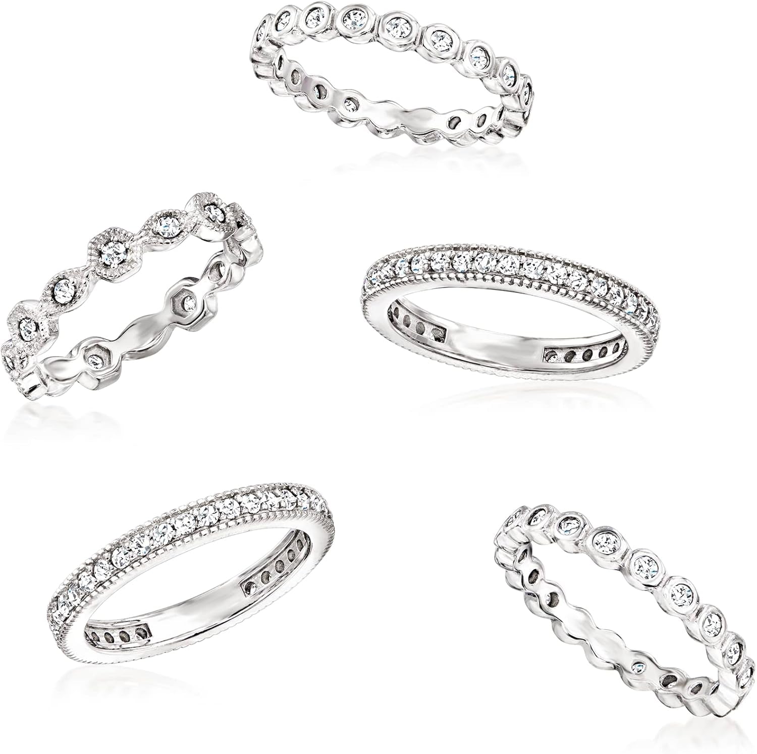 💎 2.50 Ct. T.W. Cubic Zirconia Eternity Band Ring Set – 5 Stackable Sterling Silver Rings for Women