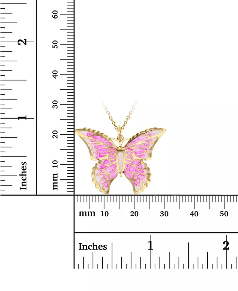 Enamel Ombré Butterfly Pendant Necklace – 18" 14K Gold