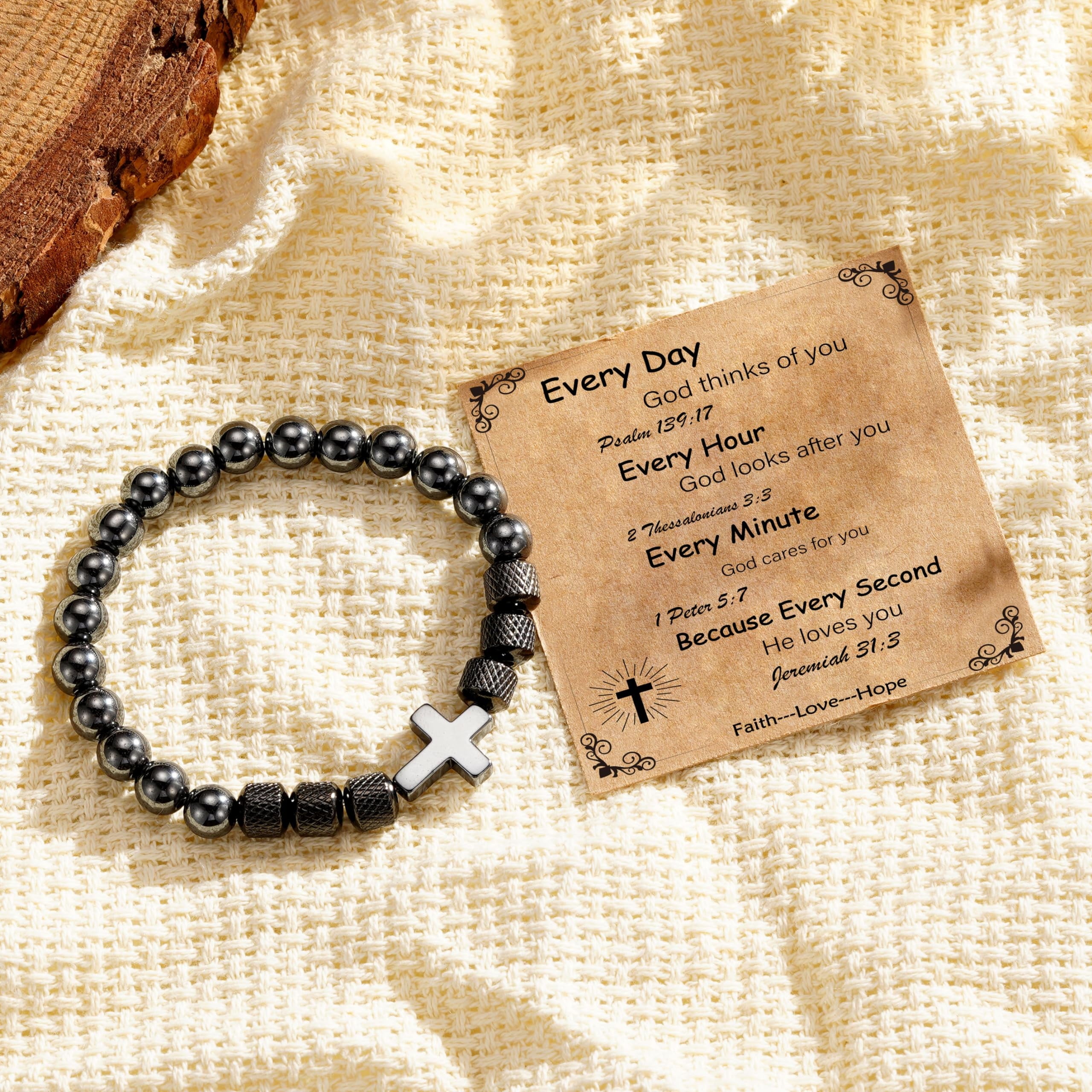 ✝️ Black Cross Bead Bracelet for Men – Obsidian Stone Christian Religious Jewelry Gift for Father, Husband, Son, or Grandpa