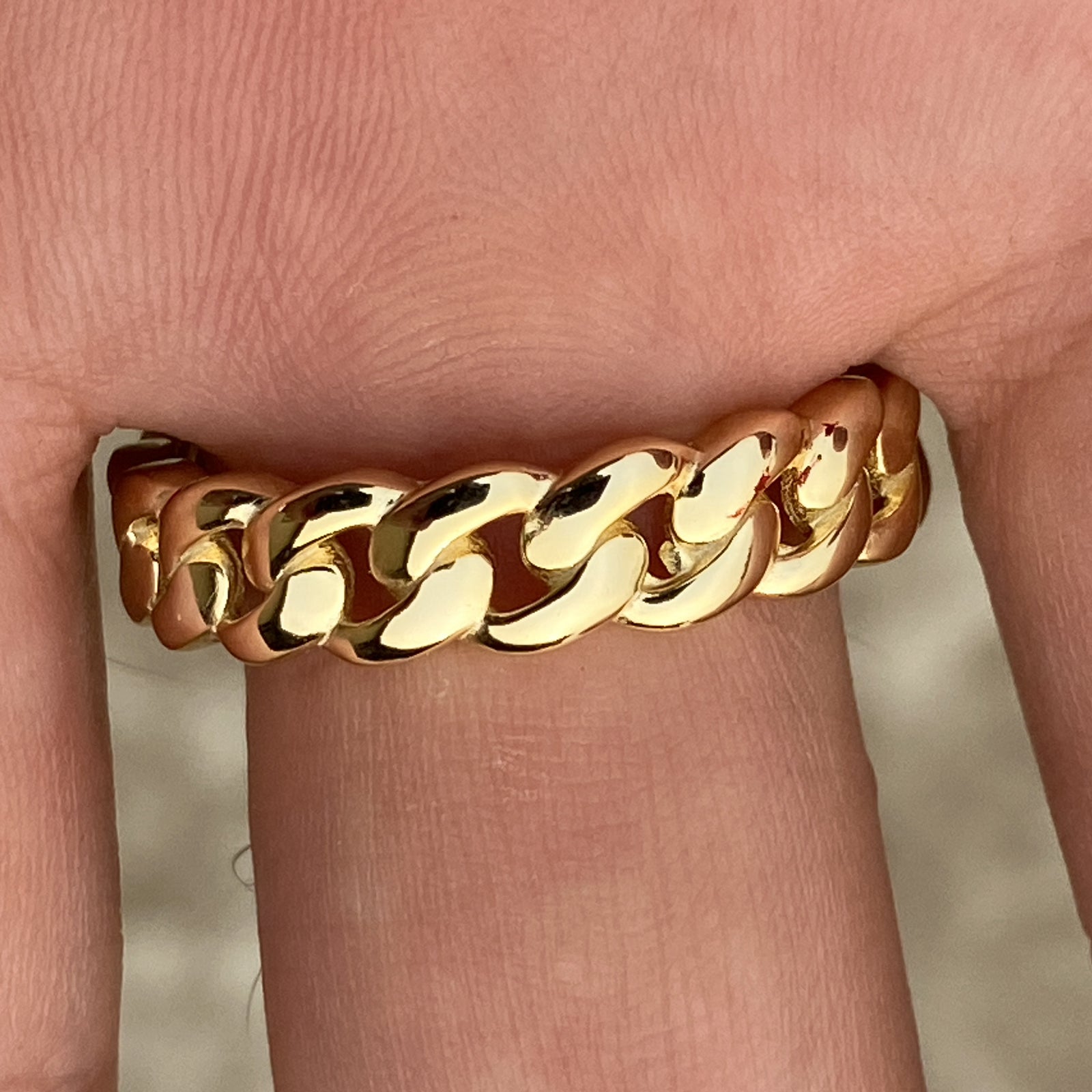 14K Gold Plated over Real 925 Sterling Silver Ring – Plain Miami Cuban Link, Sizes 6–13