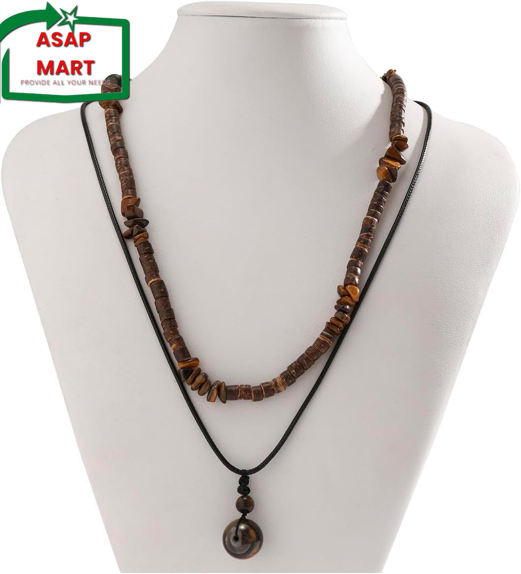 YANCHUN Men’s Puka Shell Necklace – Black Beaded Necklace for Casual & Holiday Wear