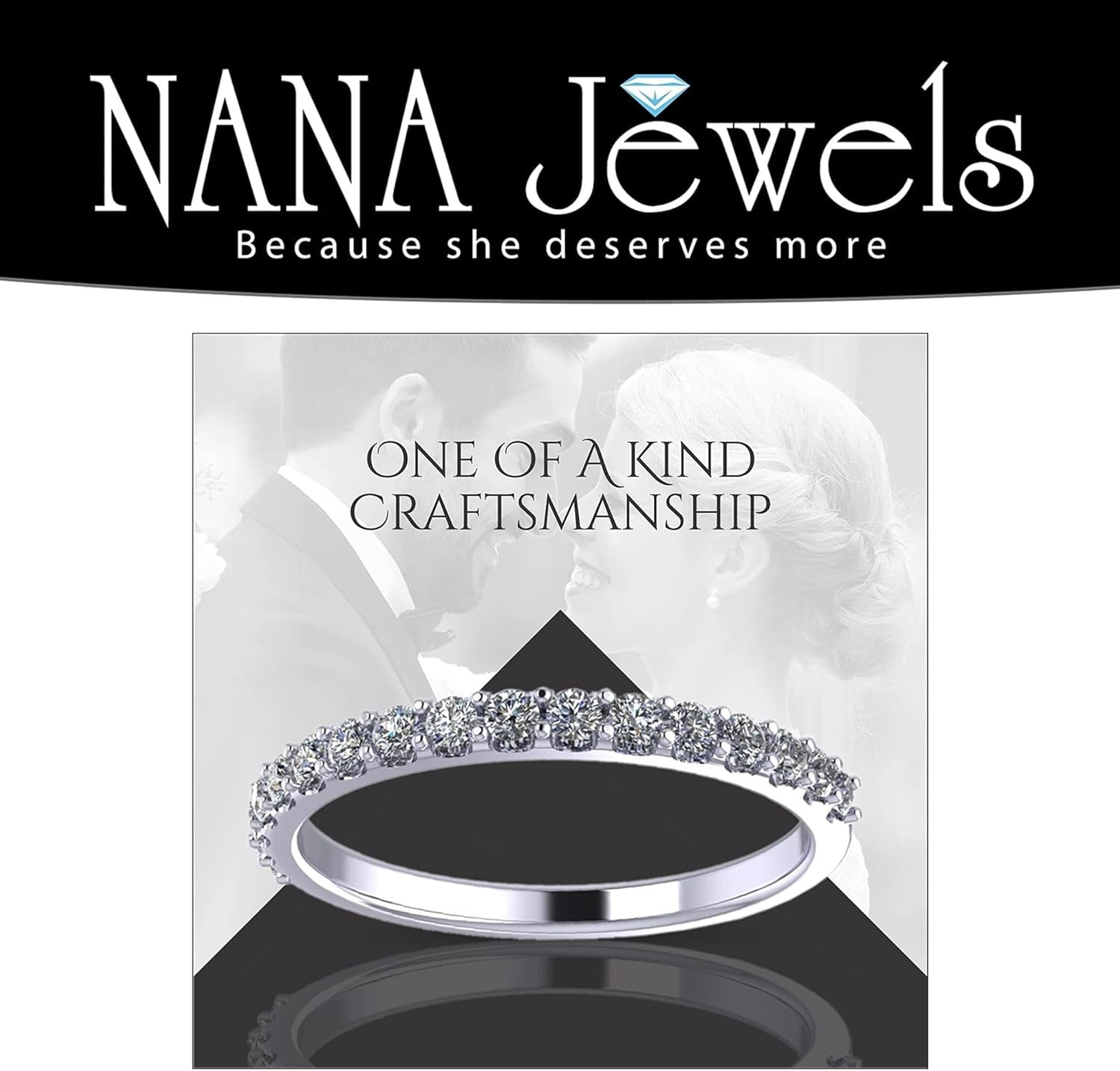 Wedding Band with Cubic Zirconia – 925 Sterling Silver, 10K & 14K Gold Half Eternity Stackable Anniversary Ring, Sizes 4-12