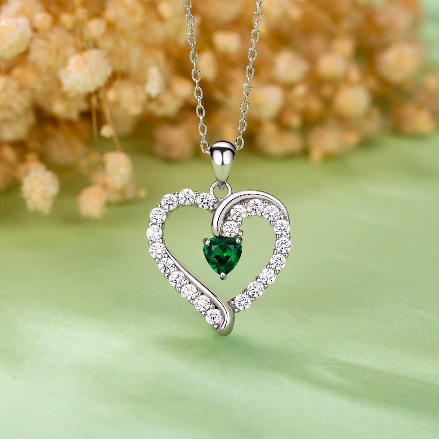 925 Sterling Silver Heart Birthstone Necklace – Elegant Jewelry Gift for Women, Wife, Mom | Birthday & Anniversary Gift
