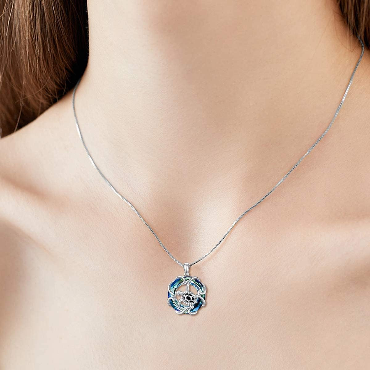 Sterling Silver Sea Turtle Necklace for Women – Ocean-Themed Crystal Pendant Jewelry, Perfect Summer Beach Gift for Marine Animal Lovers