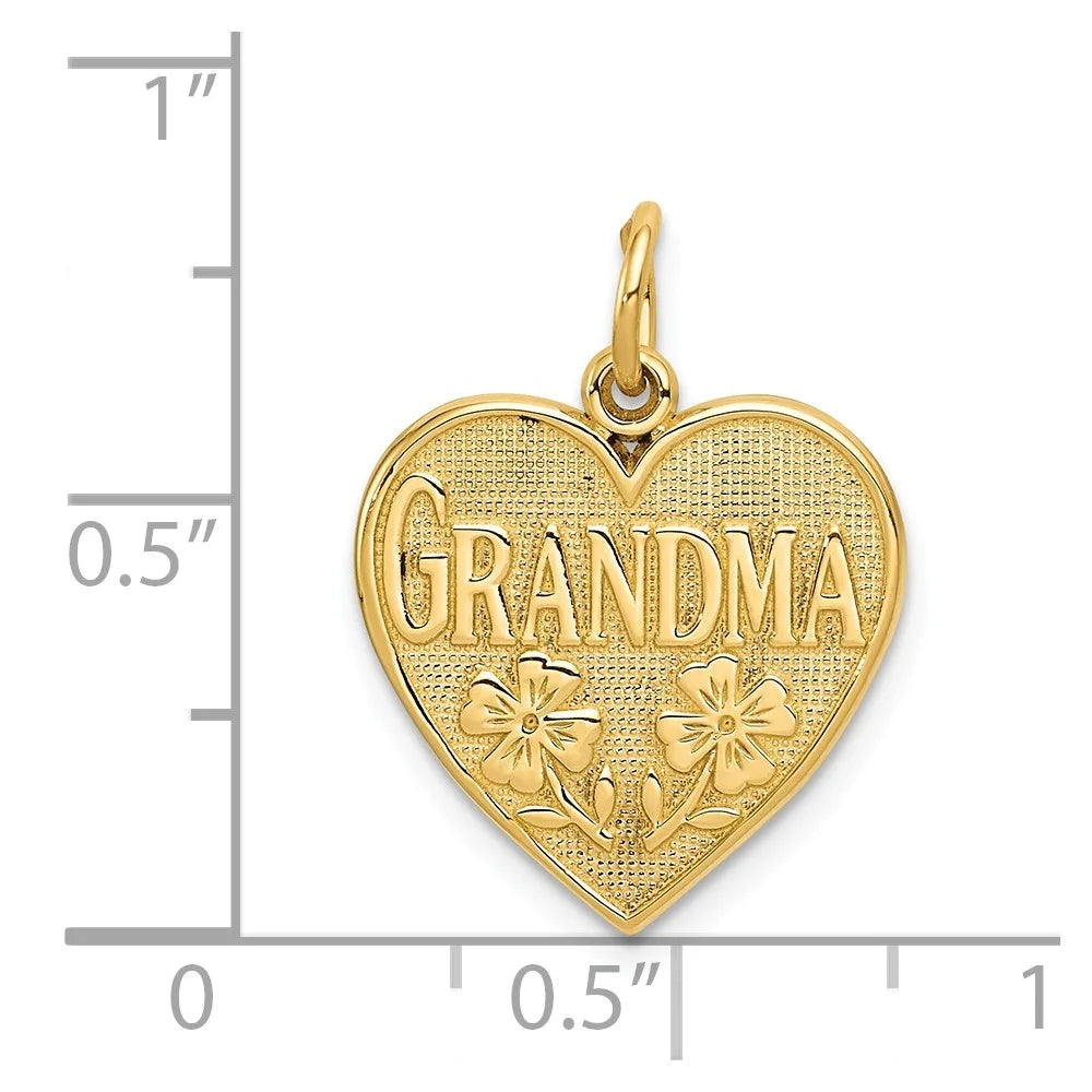 Real 14K Yellow Gold “GRANDMA” Heart Charm Pendant – Timeless Gift for Women, Men & Teens
