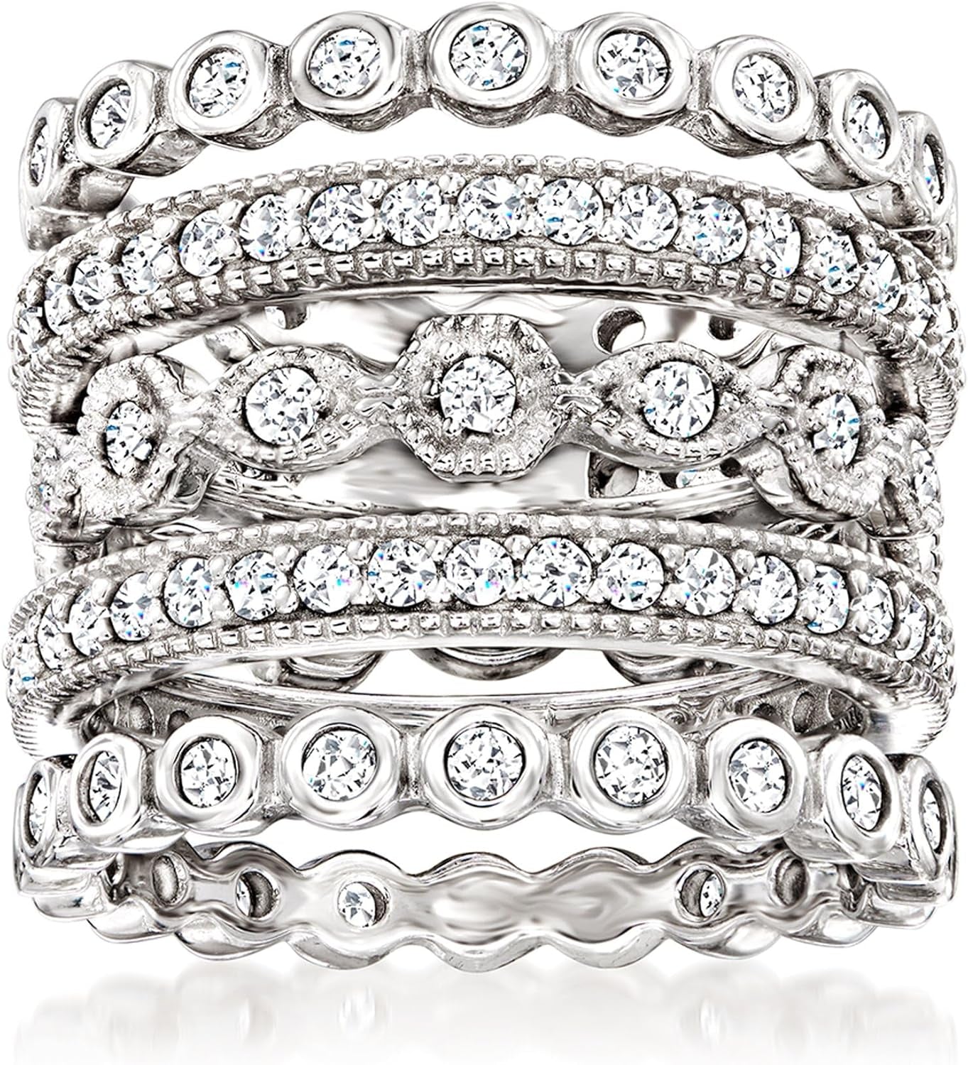 💎 2.50 Ct. T.W. Cubic Zirconia Eternity Band Ring Set – 5 Stackable Sterling Silver Rings for Women