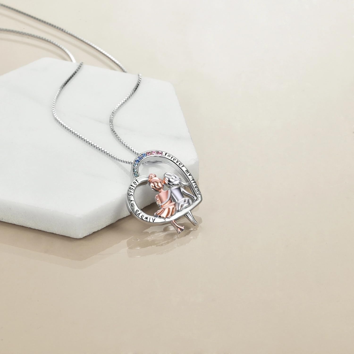 Sisters Sterling Silver Heart Necklace – “Forever My Friend” Pendant