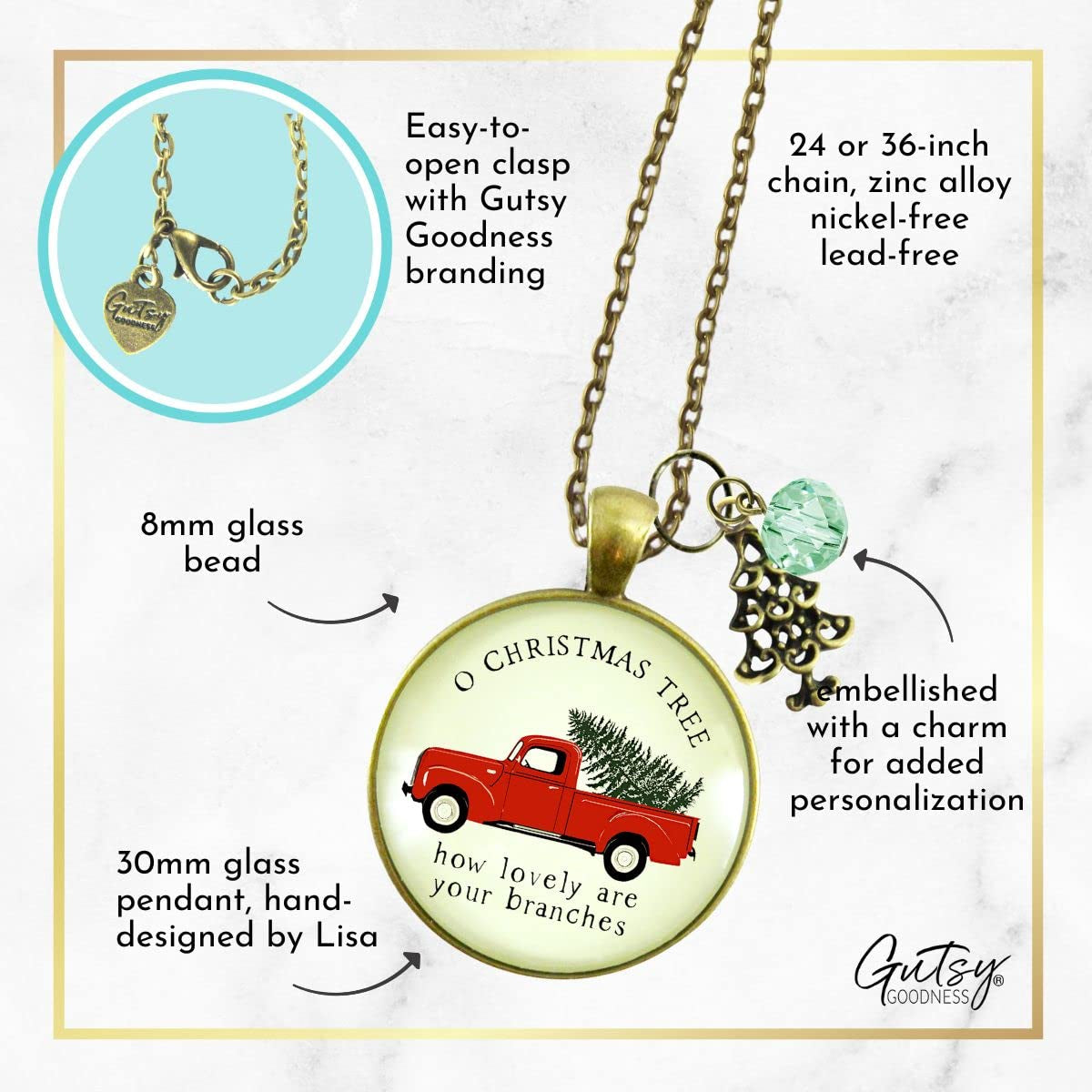 🎄 Red Truck Christmas Theme Necklace – Vintage Holiday Charm Jewelry