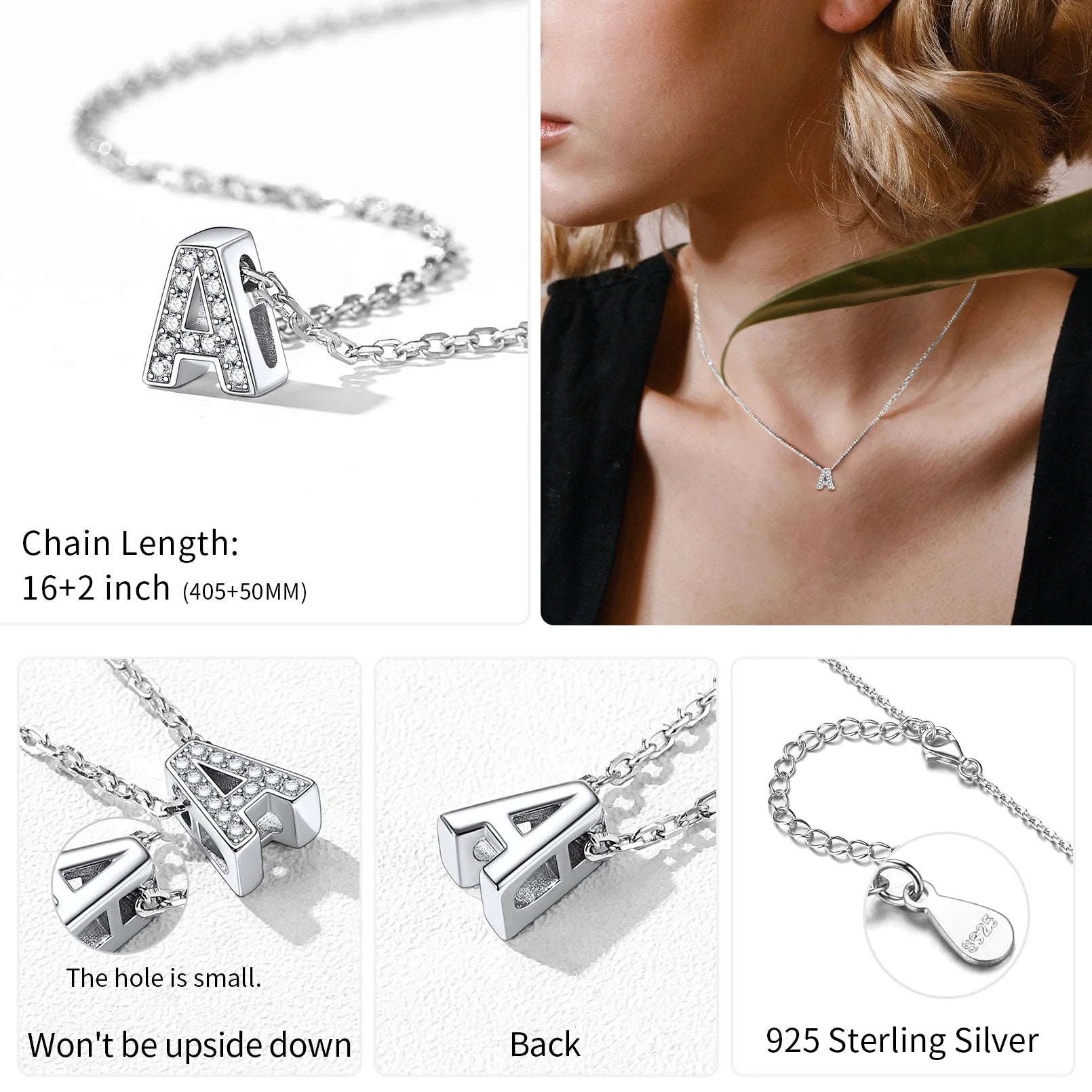 Sterling Silver Heart Initial Necklace – Tiny CZ Letter Pendant Choker Jewelry for Women