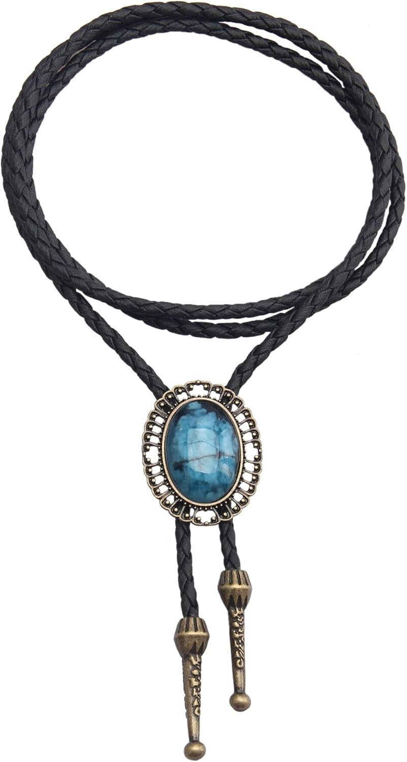 Western Leather Bolo Tie – Native American Style Adjustable Cowgirl Necklace