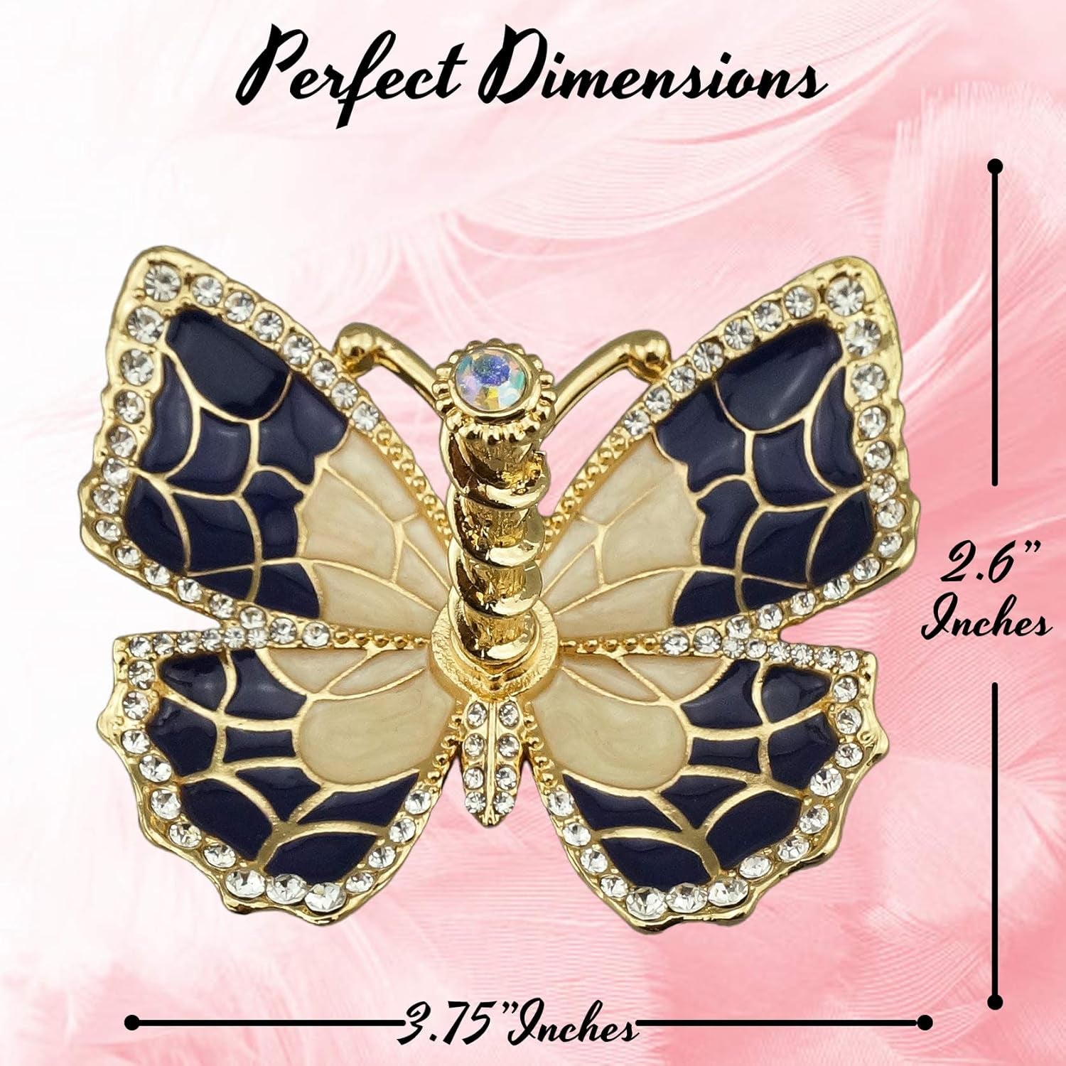 Blue Enamel & Gold Plated Butterfly Jewelry Stand Organizer Ring Holder with Sparkling Crystals