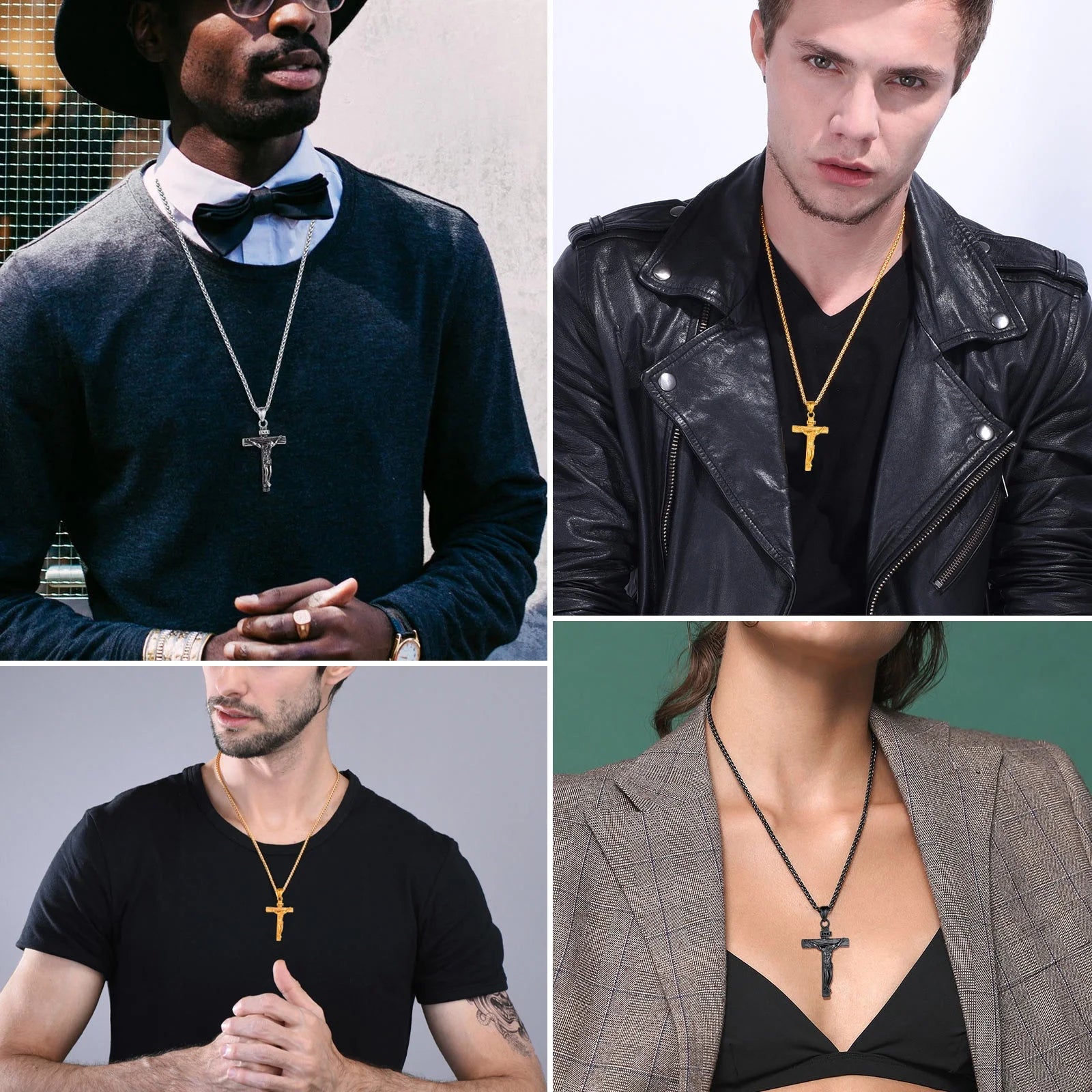 Men’s Stainless Steel Cross Necklace – INRI Crucifix Pendant, Religious Jesus Piece Praying Jewelry for Christian Dad, Father’s Day Gift