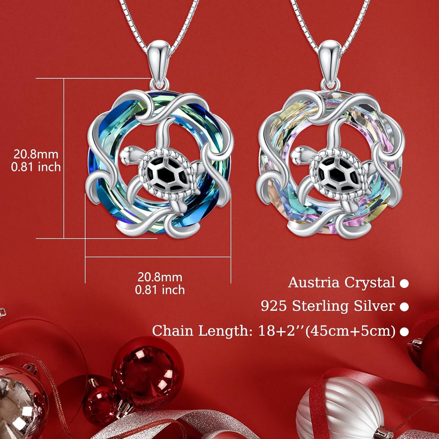 Sterling Silver Sea Turtle Necklace for Women – Ocean-Themed Crystal Pendant Jewelry, Perfect Summer Beach Gift for Marine Animal Lovers