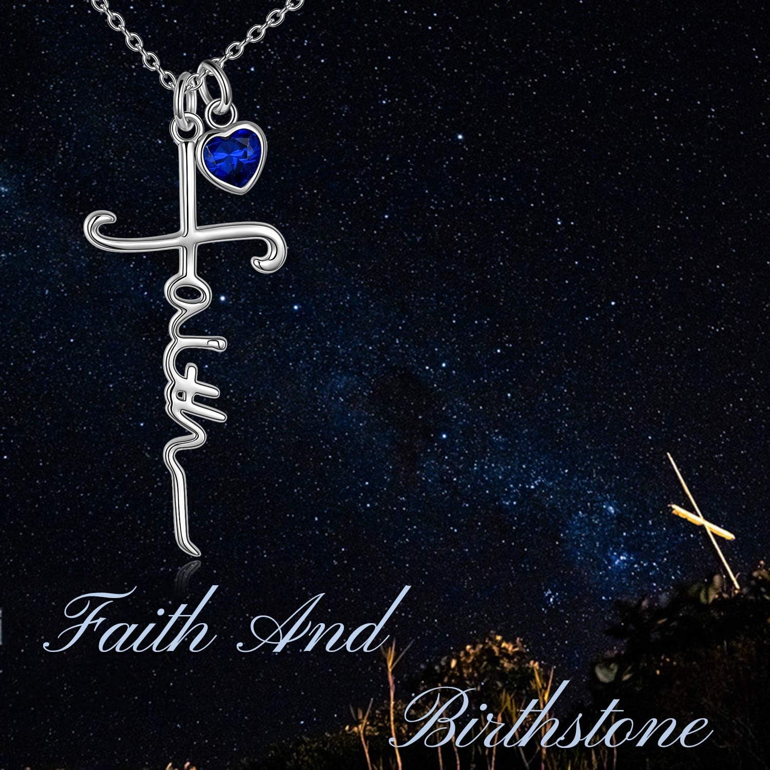 Faith Cross Necklace for Women Birthstone Sterling Silver with Simulated Birthstone Cross Jewelry Christian Gifts