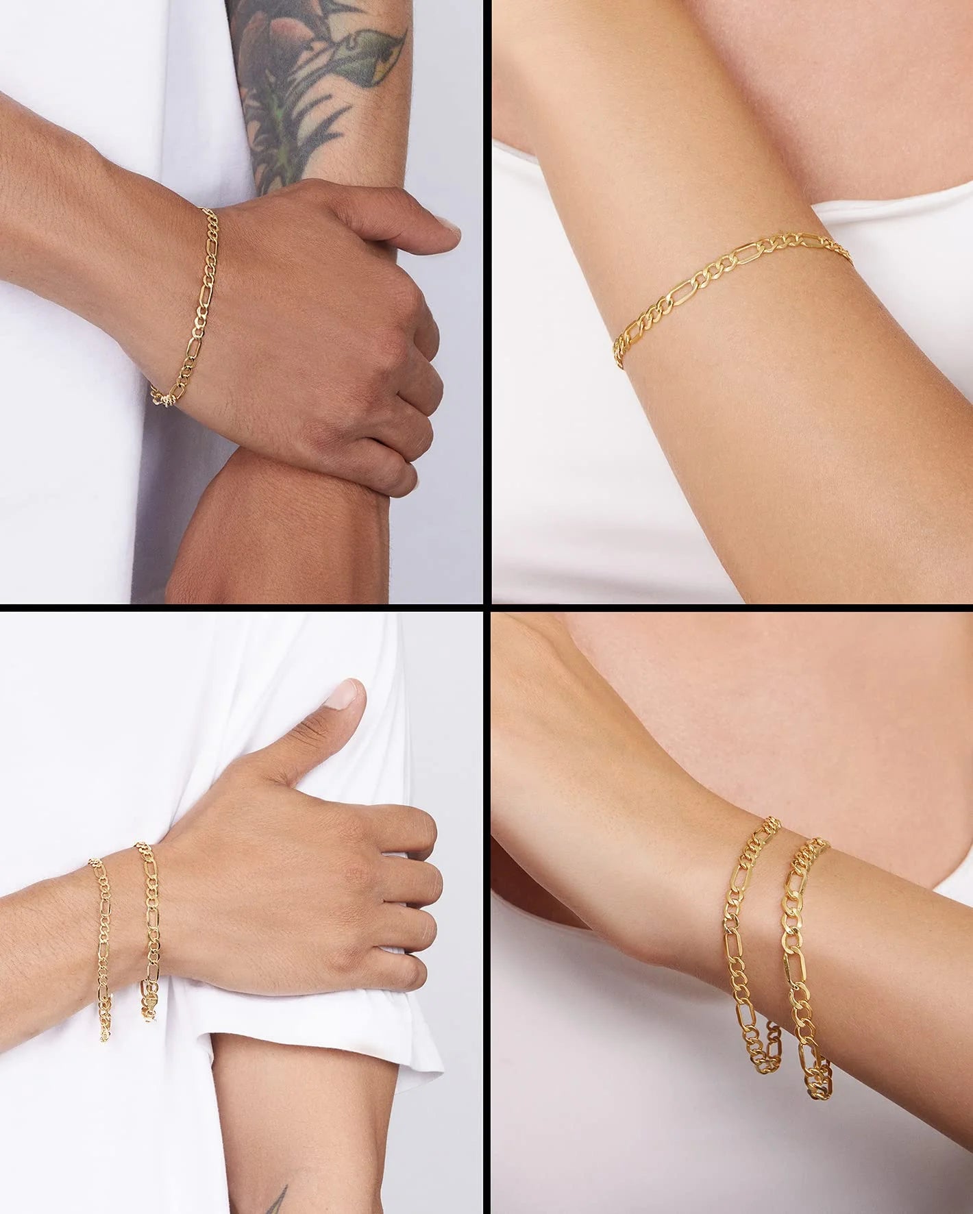 14K Solid Yellow Gold Filled Figaro Chain Bracelets – Unisex Collection, Multiple Sizes, 4.7mm