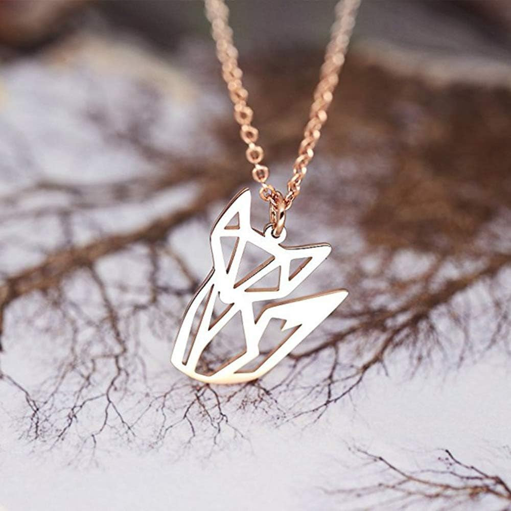 Fox Necklace in Rose Gold – Origami Fox Pendant Necklace for Women, Animal Jewelry Gift
