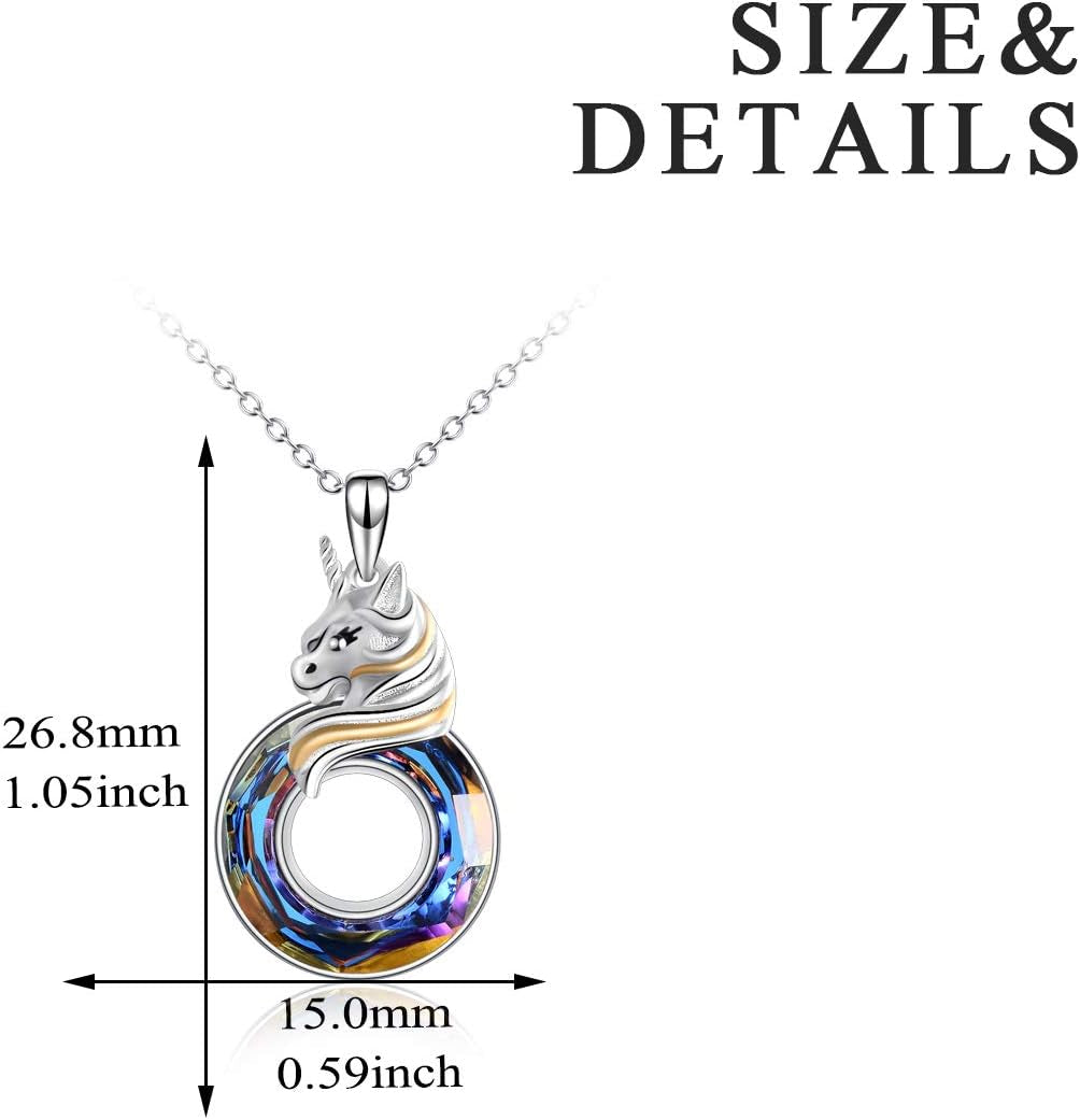 Unicorn Sterling Silver Pendant Necklace with Crystal – Birthday Gift for Women & Unicorn Lovers