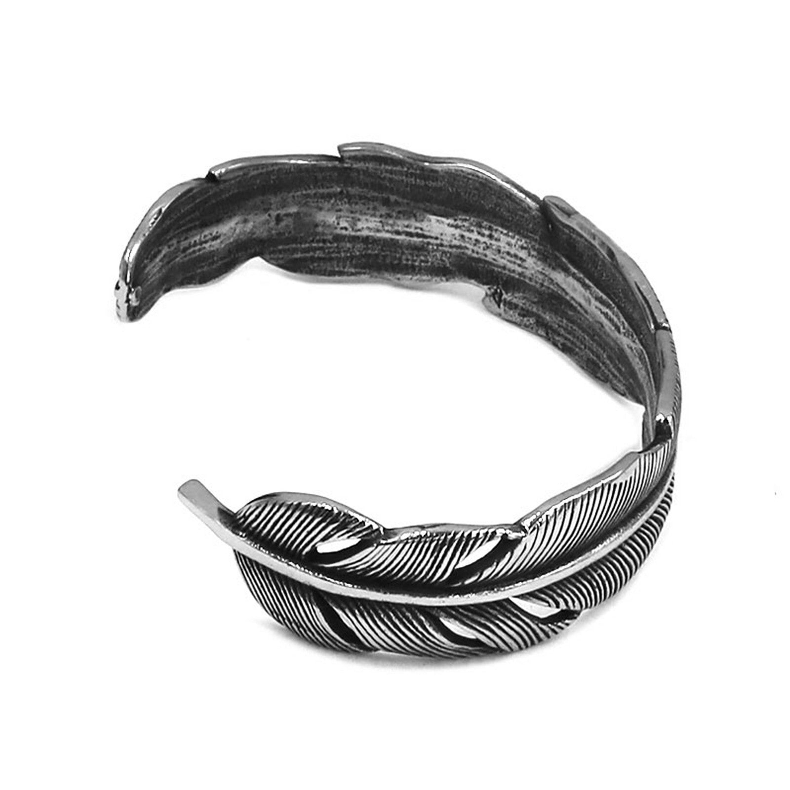 Valkyrie Feather Cuff Bracelet – Silver Surgical Stainless Steel Viking Warrior Jewelry
