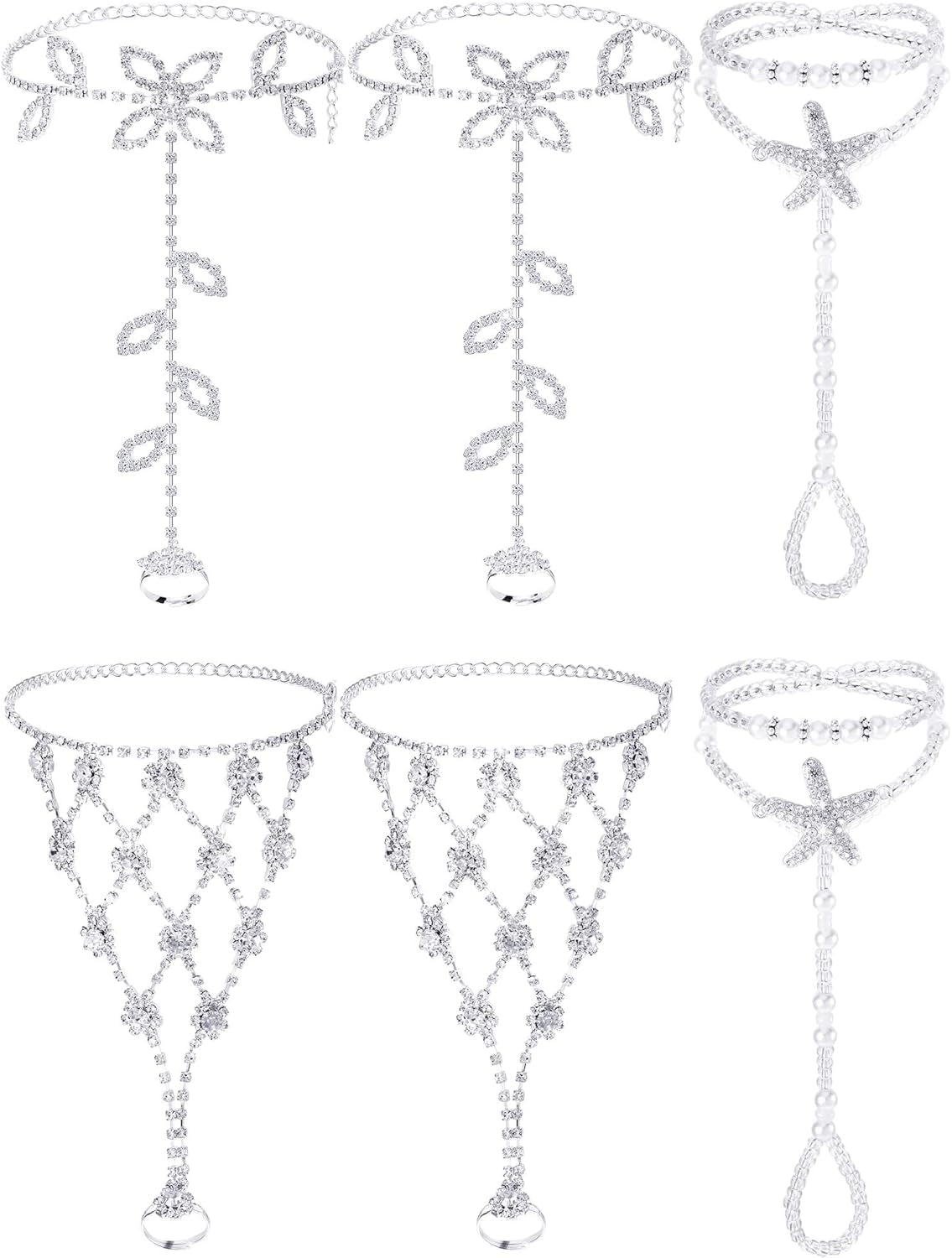 6 Pcs Women’s Barefoot Sandals Foot Jewelry Rhinestone Anklets Bohemian Foot Chain Set for Beach, Wedding & Valentine’s Day