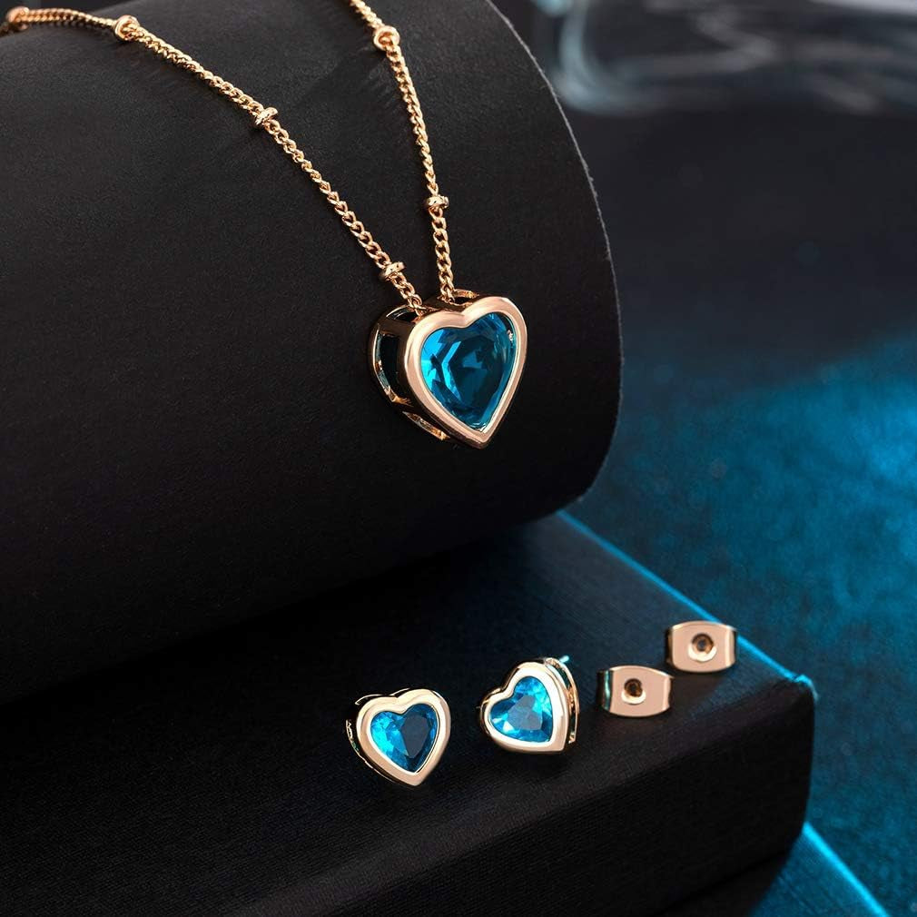 Austrian Crystal Heart Pendant Necklace & Earrings Set – 14K Gold Plated Hypoallergenic Jewelry for Women