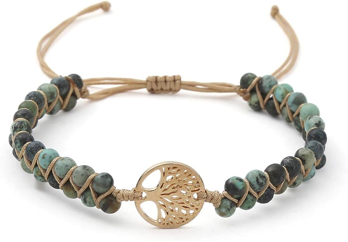 Tree of Life Turquoise Stone Bracelet – Handmade Braided Layered Beads for Women with Gift Box