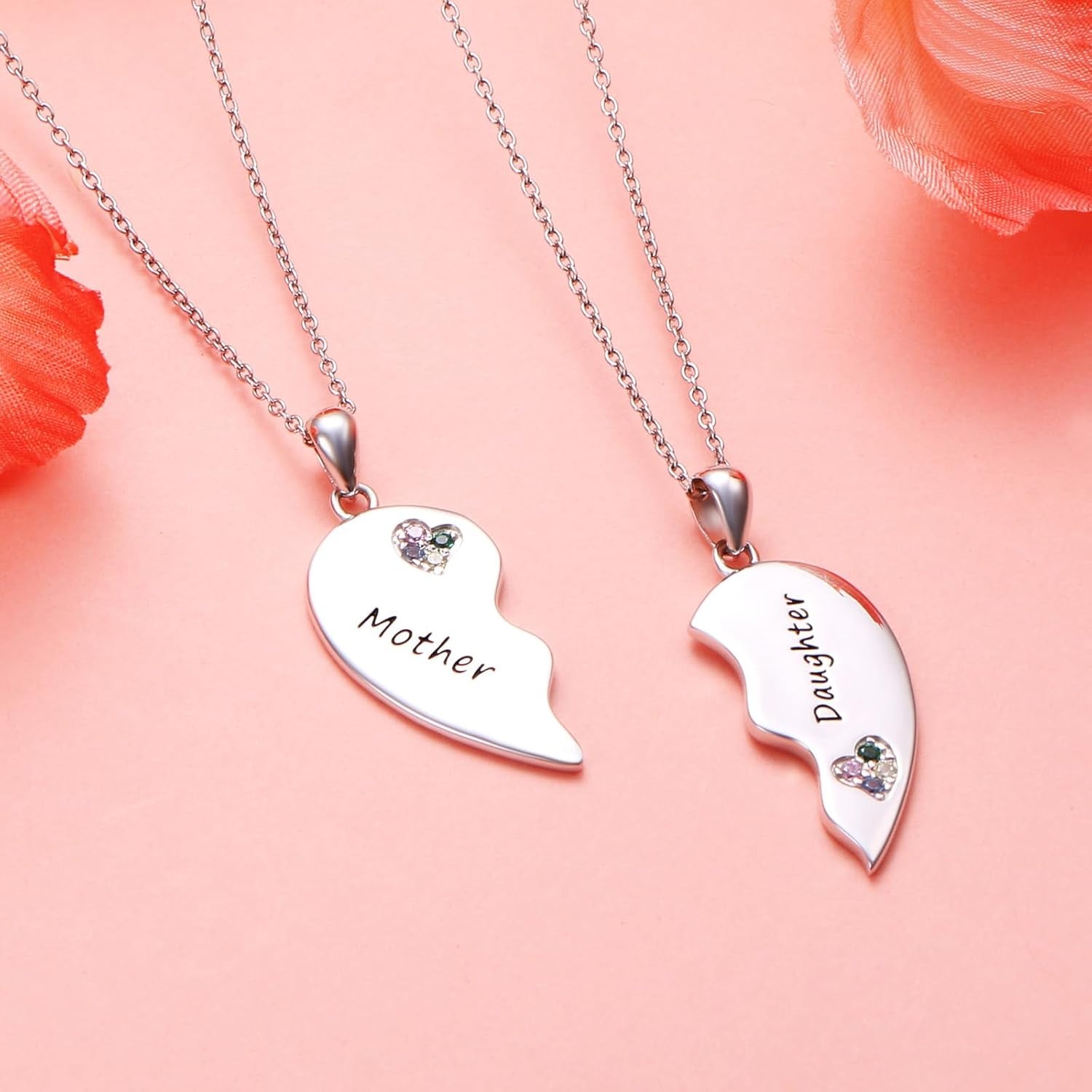 Sterling Silver Twin Heart Necklace – Matching Sister, Mother-Daughter, Friends & Family Necklaces | Heart Halves for Meaningful Bonds