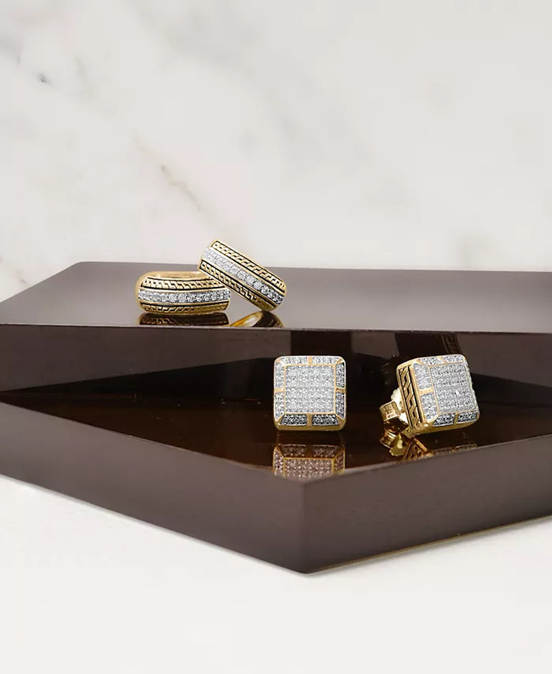 Men’s Diamond Thick Hoop Earrings (1/5 Ct. T.W.) in 14K Gold-Plated Sterling Silver, 1/2"