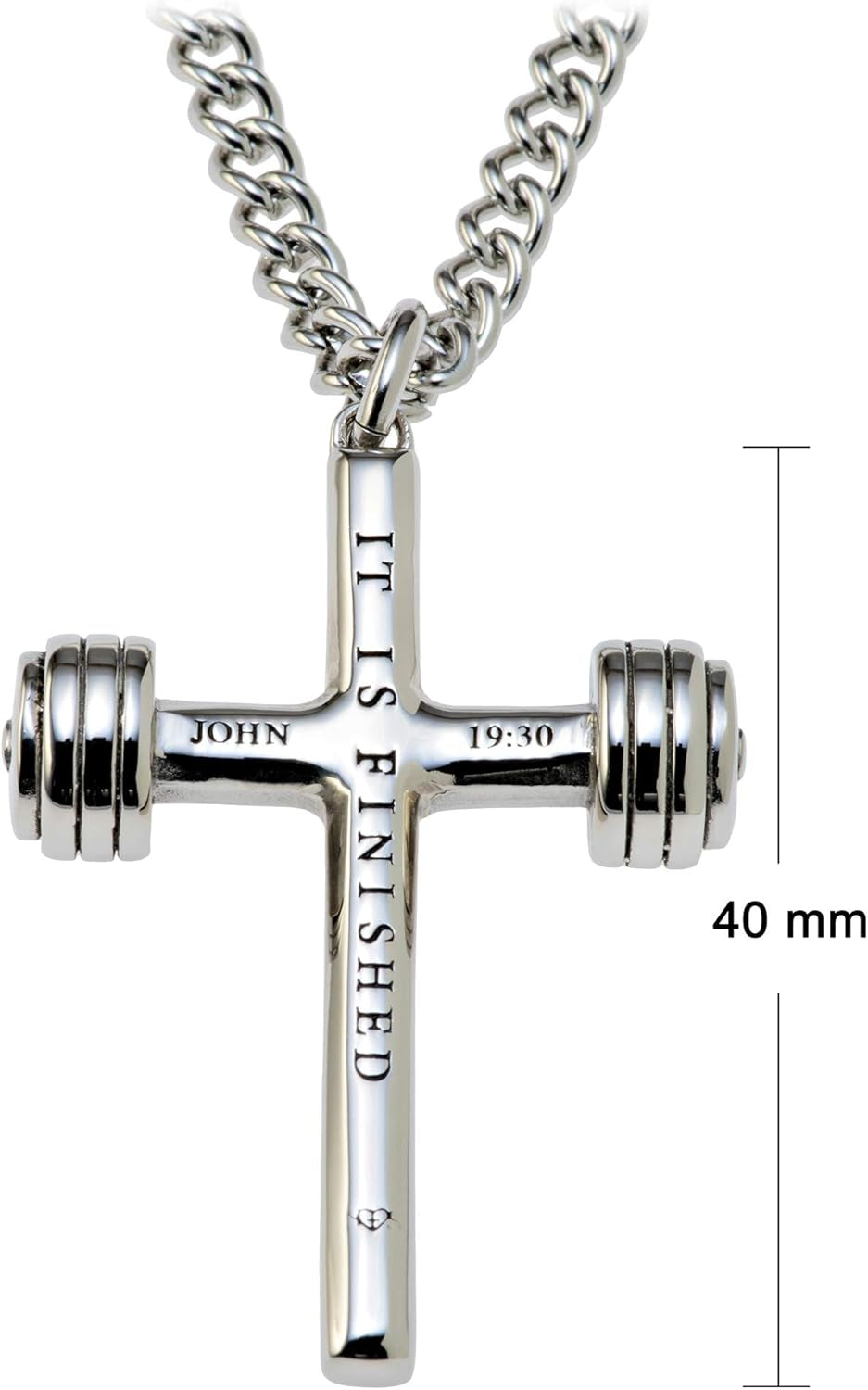 Men’s 14K Gold Plated & Stainless Steel Dumbbell Cross Pendant Necklace – Inscribed with John 19:30 | Faith & Fitness Christian Gift