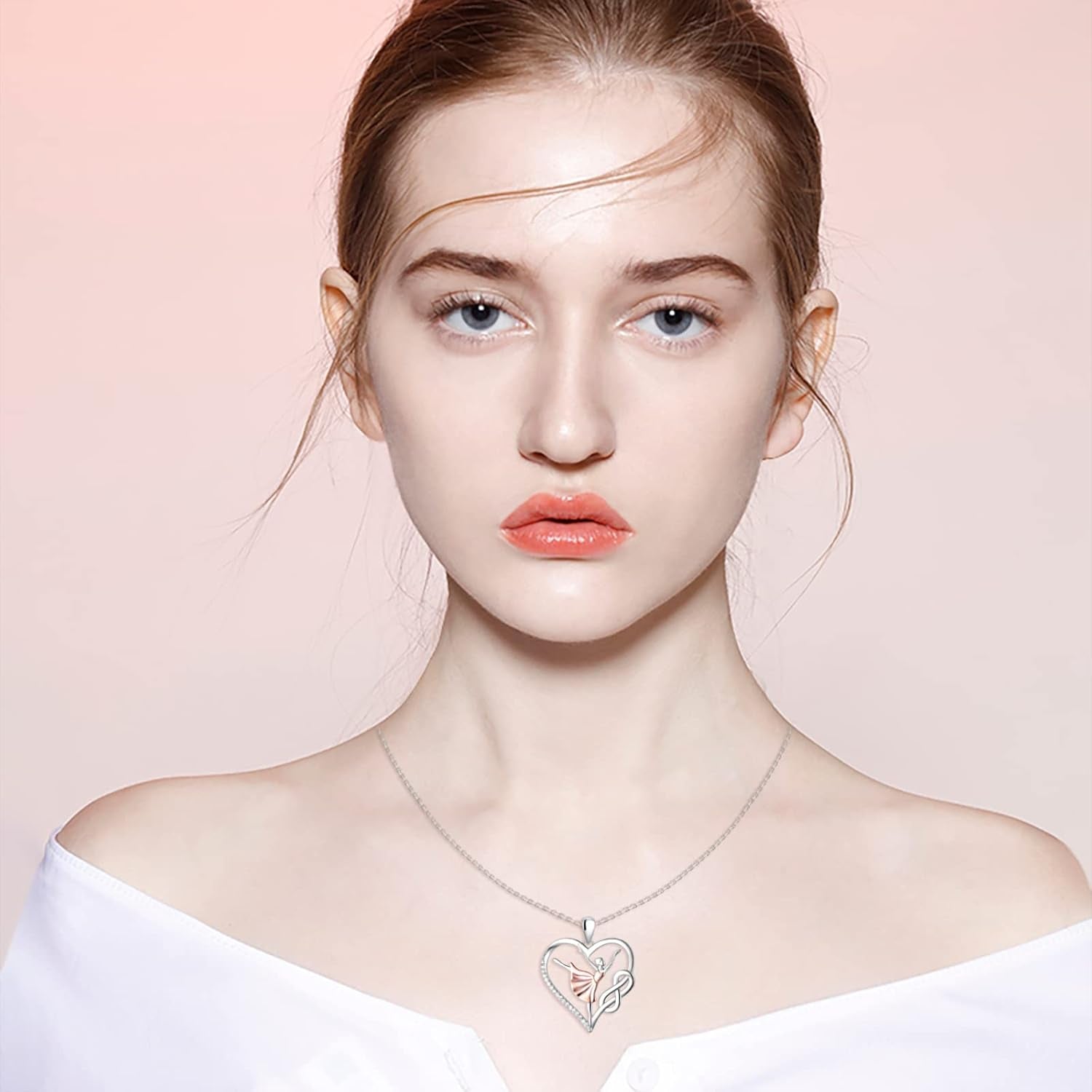 Ballet Dancer Necklace – 925 Sterling Silver Heart Ballerina Infinity CZ Pendant for Women