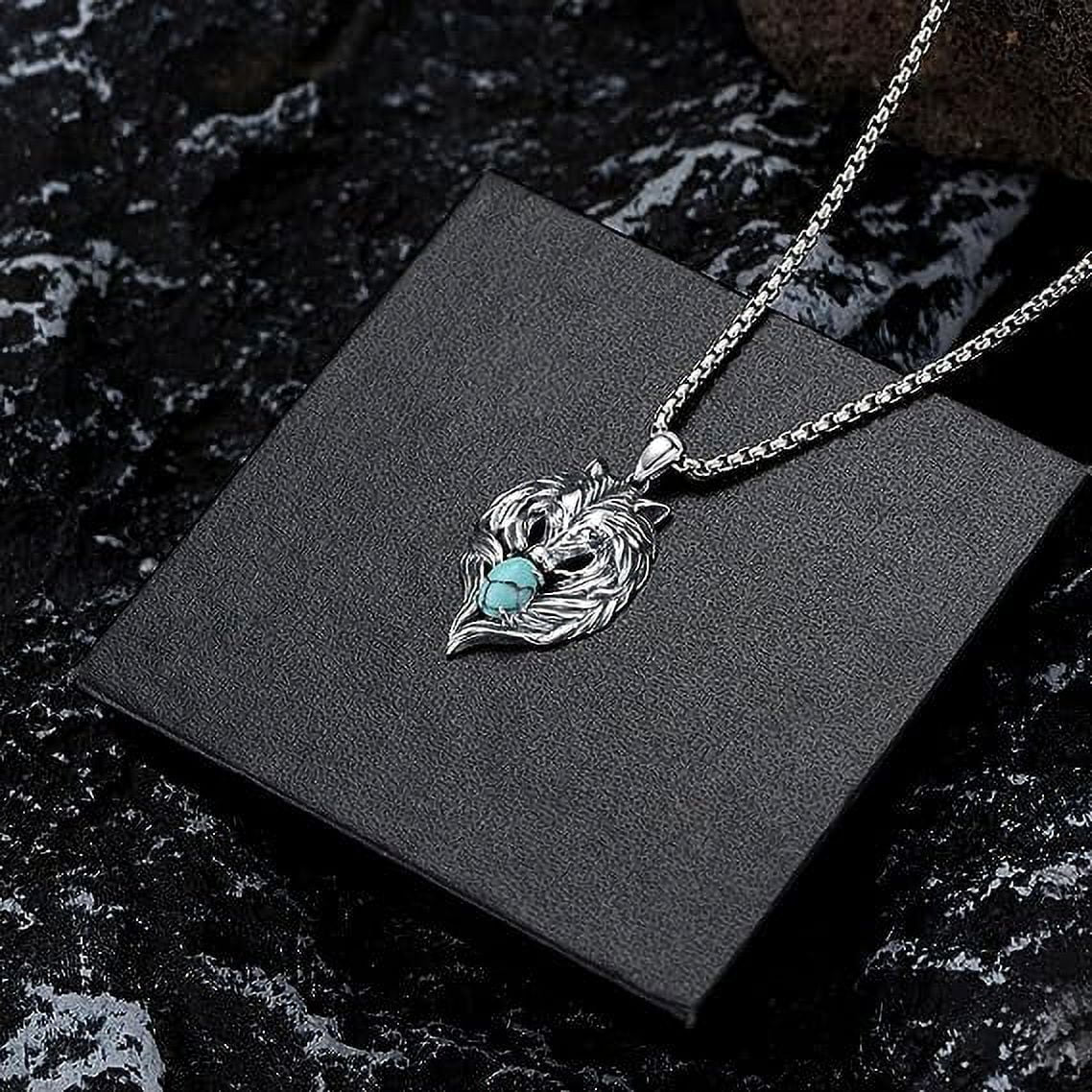 Wolf Necklace – 925 Sterling Silver with Turquoise Pendant, Men’s Wolf Jewelry Gift