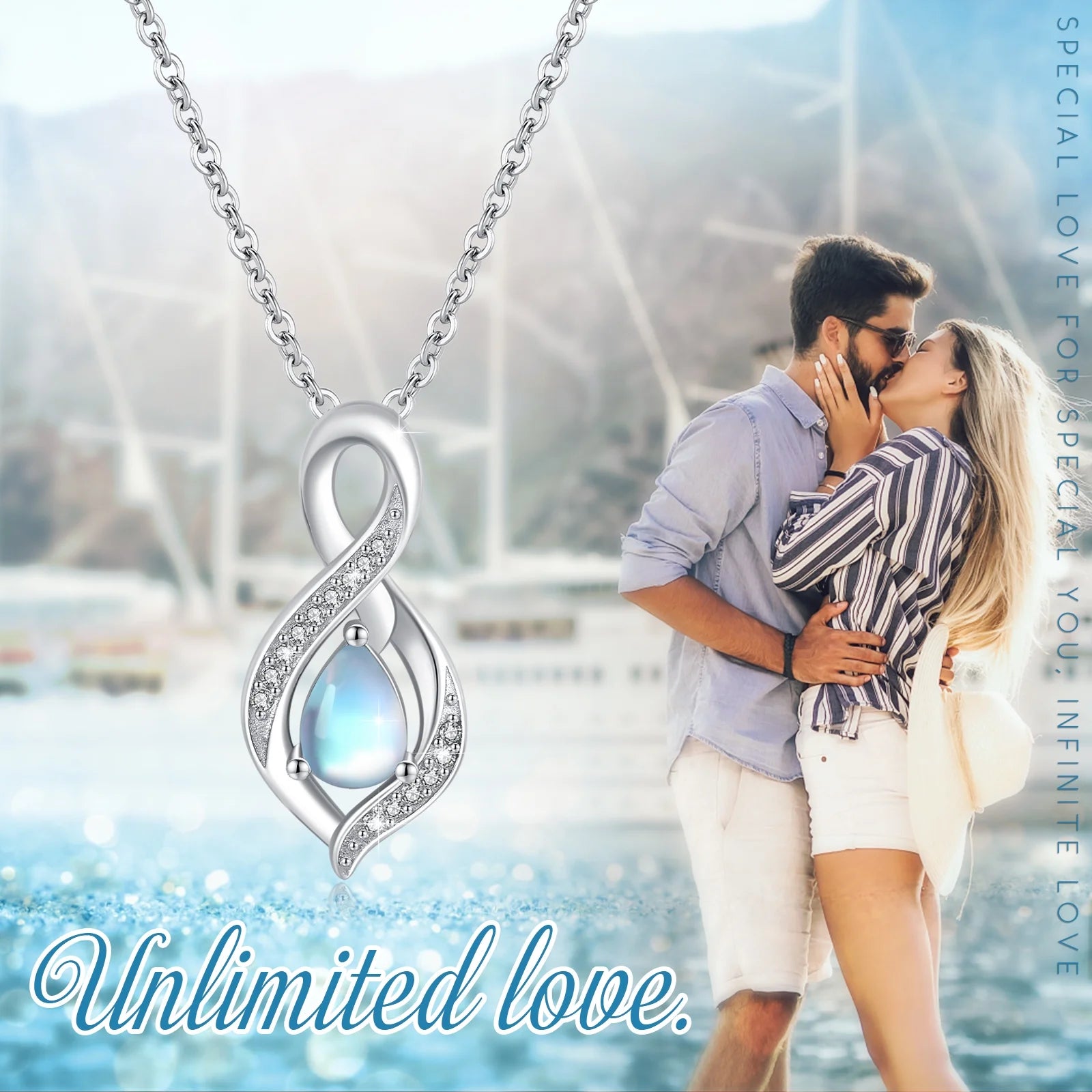 Moonstone Pendant Necklace for Women – 925 Sterling Silver, 18K White Gold Plated – Elegant Jewelry Gift for Mom, Wife, Daughter