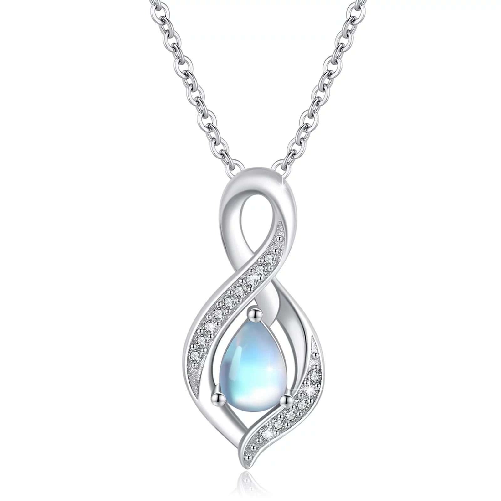 Moonstone Pendant Necklace for Women – 925 Sterling Silver, 18K White Gold Plated – Elegant Jewelry Gift for Mom, Wife, Daughter