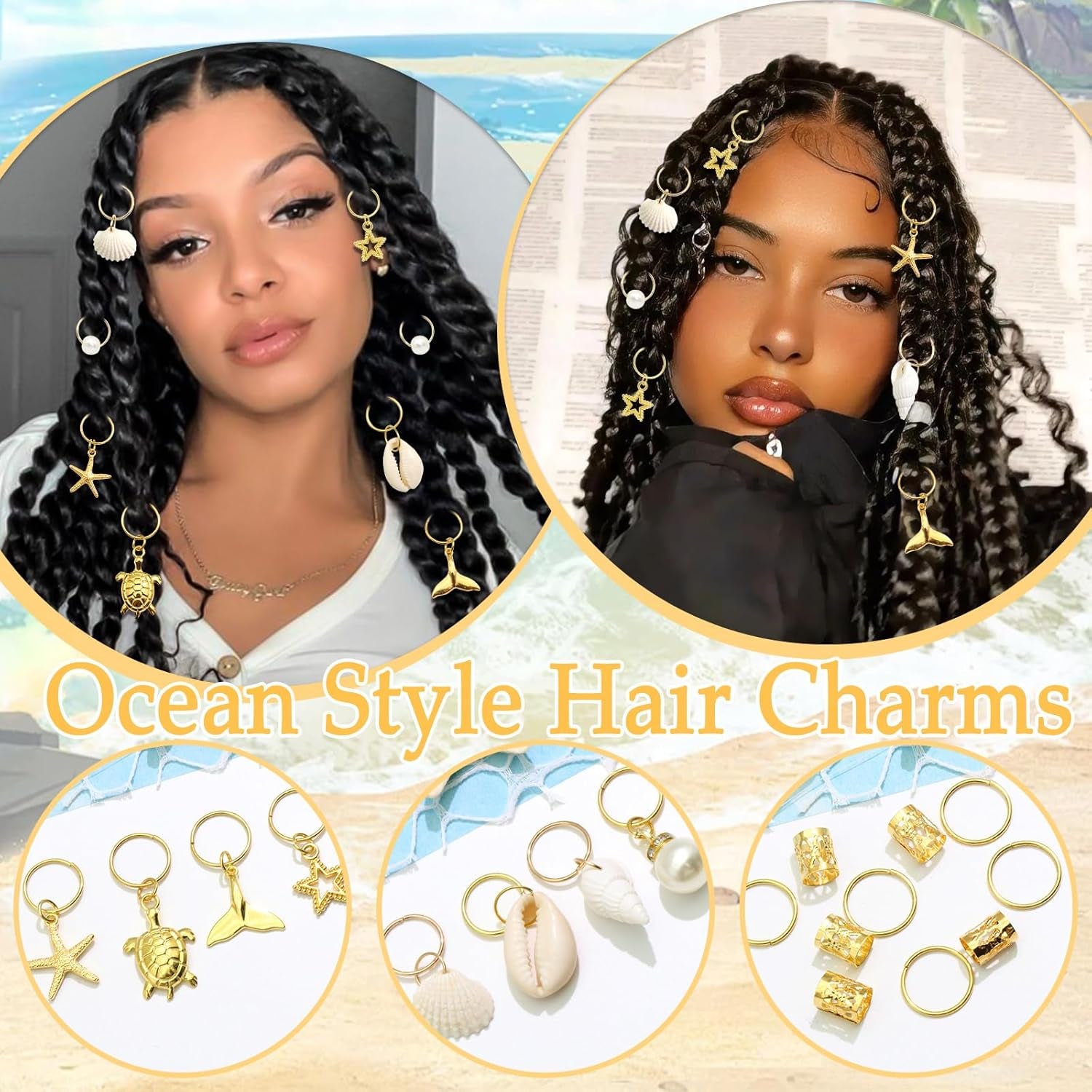 40PCS Shell Hair Jewelry Set – Gold Braids Clips, Starfish, Pearl & Seashell Hair Accessories for Women