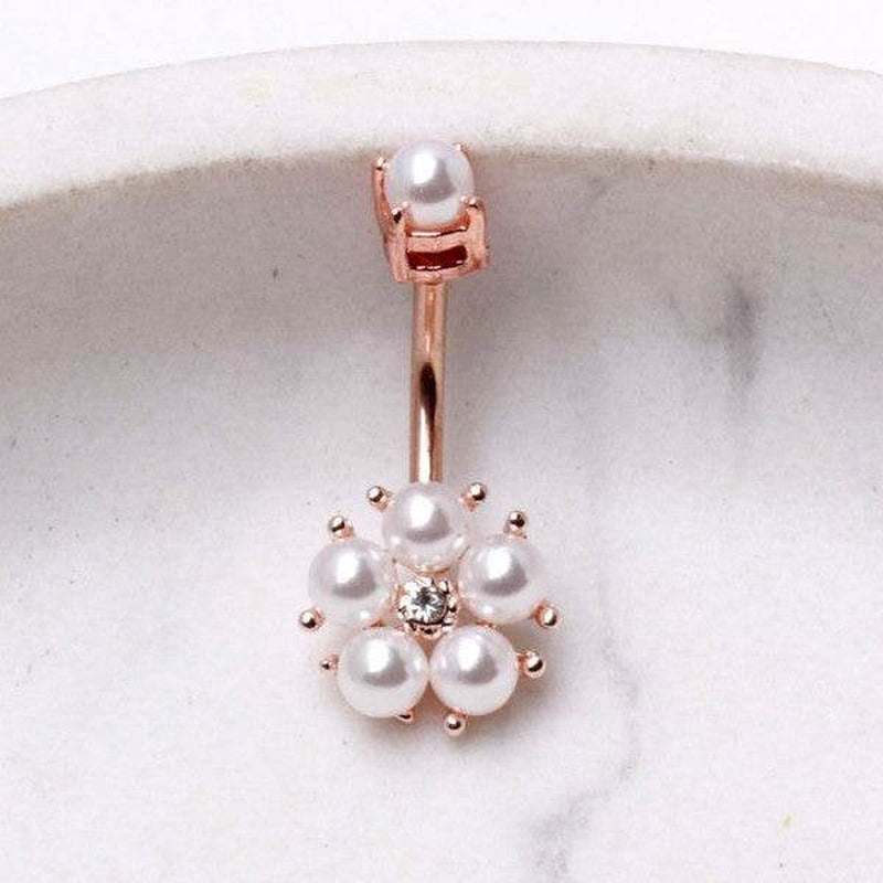 Rose Gold Plated Enchanted Pearl Navel Ring – Elegant Belly Button Jewelry